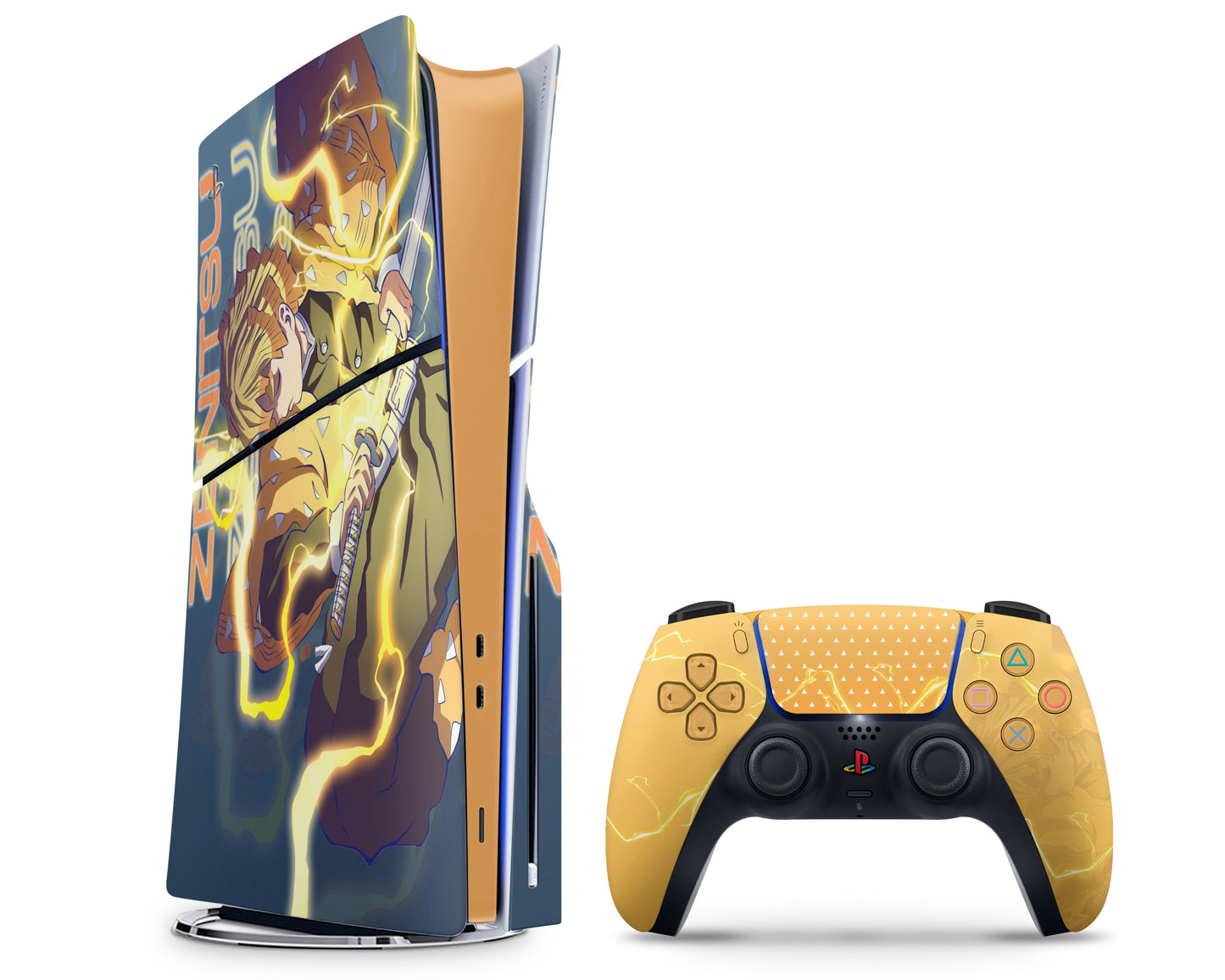 Anime Town Creations PS5 Slim Demon Slayer Zenitsu Hype PS5 Slim Skins - Anime Demon Slayer PS5 Slim Skin