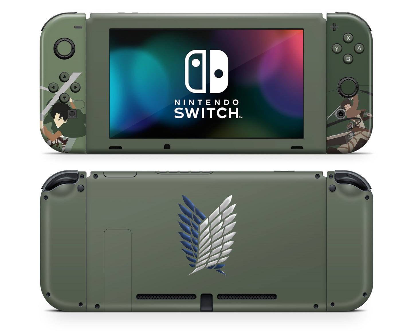 Nintendo Nintendo Switch Attack On Titan Survey Corps Green Minimalistic Vinyl +Tempered Glass Skin Sticker - Anime Vinyl