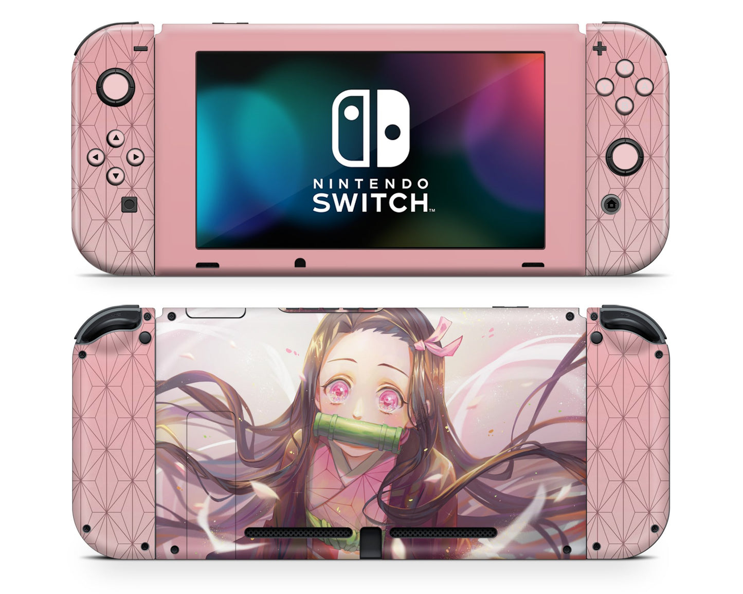Nintendo Nintendo Switch Demon Slayer Nezuko Pretty Pink Vinyl +Tempered Glass Skins - Anime Demon Slayer Skin