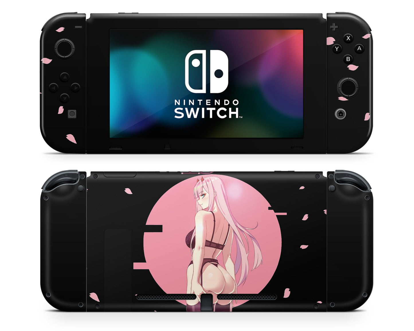 Anime Town Creations Nintendo Switch Zero Two Hot Pink Vinyl +Tempered Glass Skins - Anime Darling in the Franxx Switch Skin