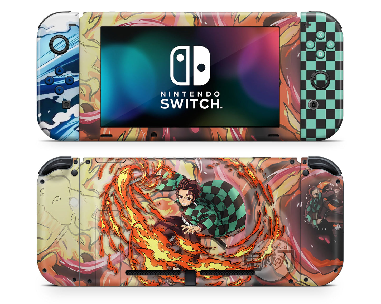 Anime Town Creations Nintendo Switch Demon Slayer Tanjiro Sun Halo Dragon Head Dance Vinyl +Tempered Glass Skins - Anime Demon Slayer Switch Skin