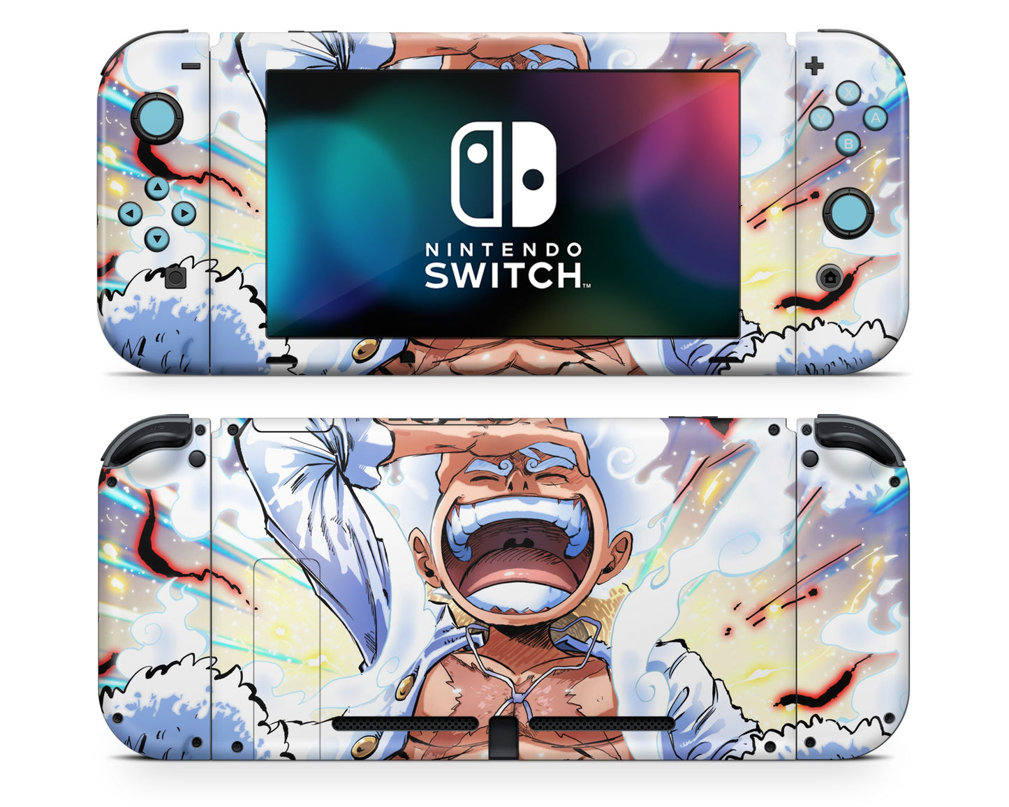 Anime Town Creations Nintendo Switch One Piece Luffy Gear 5 White Vinyl +Tempered Glass Skins - Anime One Piece Switch Skin