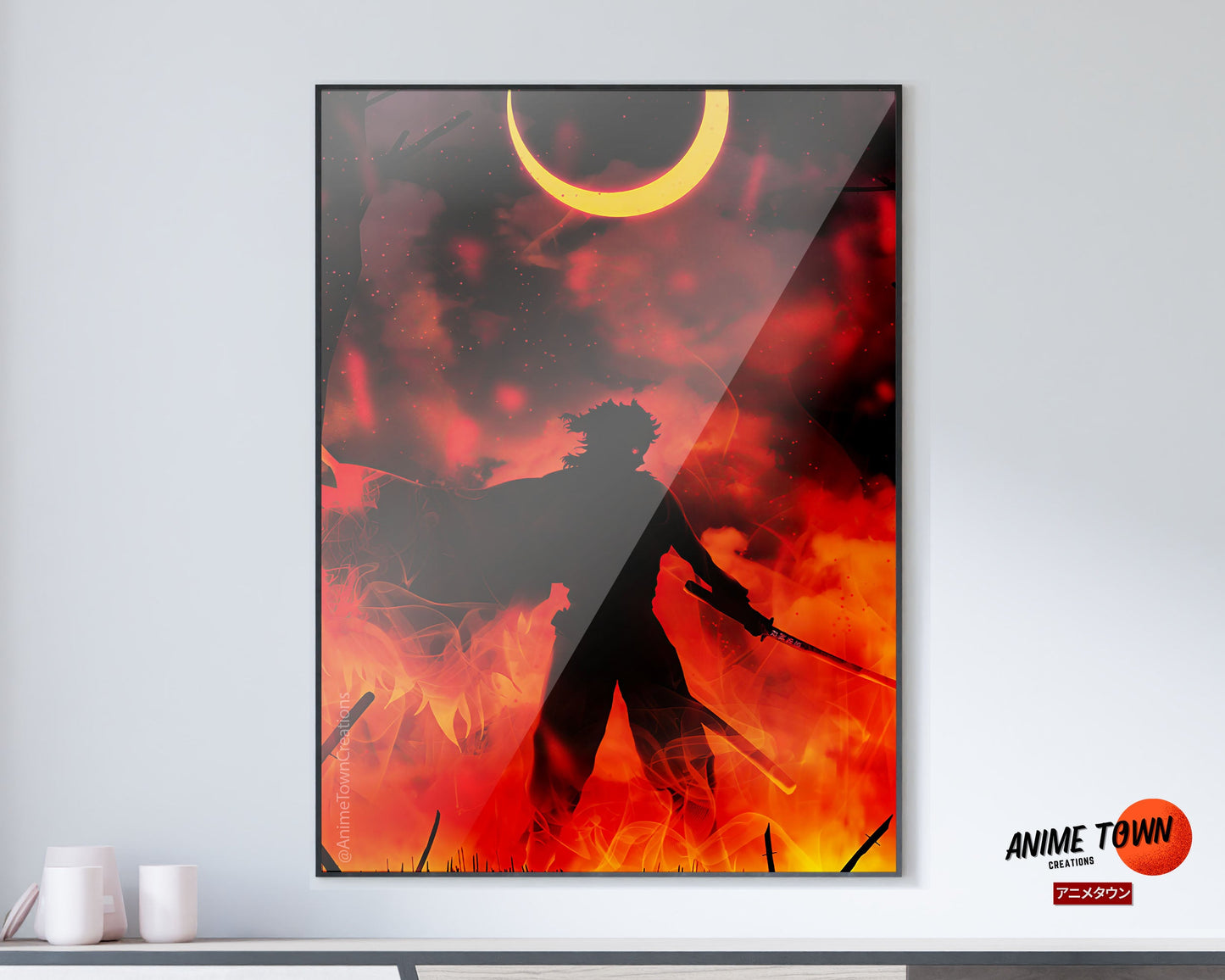 Anime Town Creations Poster Demon Slayer Rengoku Kyojuro Moonlight 11" x 17" Home Goods - Anime Demon Slayer Poster