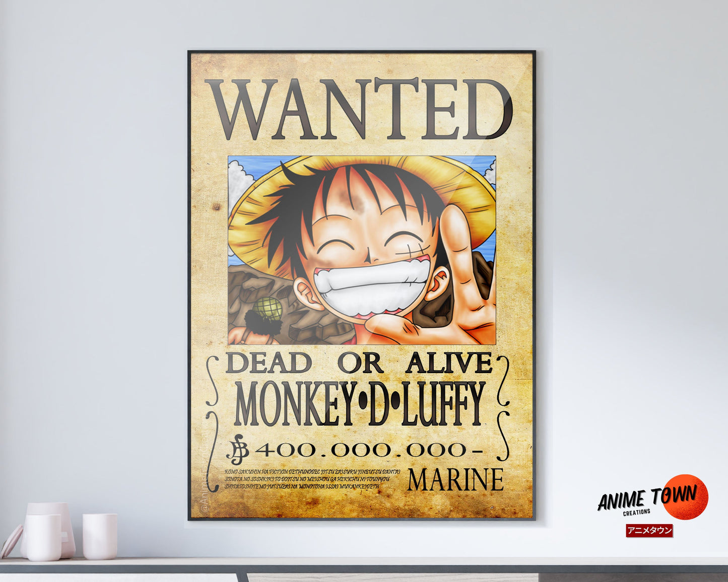 Anime Town Creations Poster One Piece Luffy Wanted Poster 11" x 17" Home Goods - Anime One Piece Poster