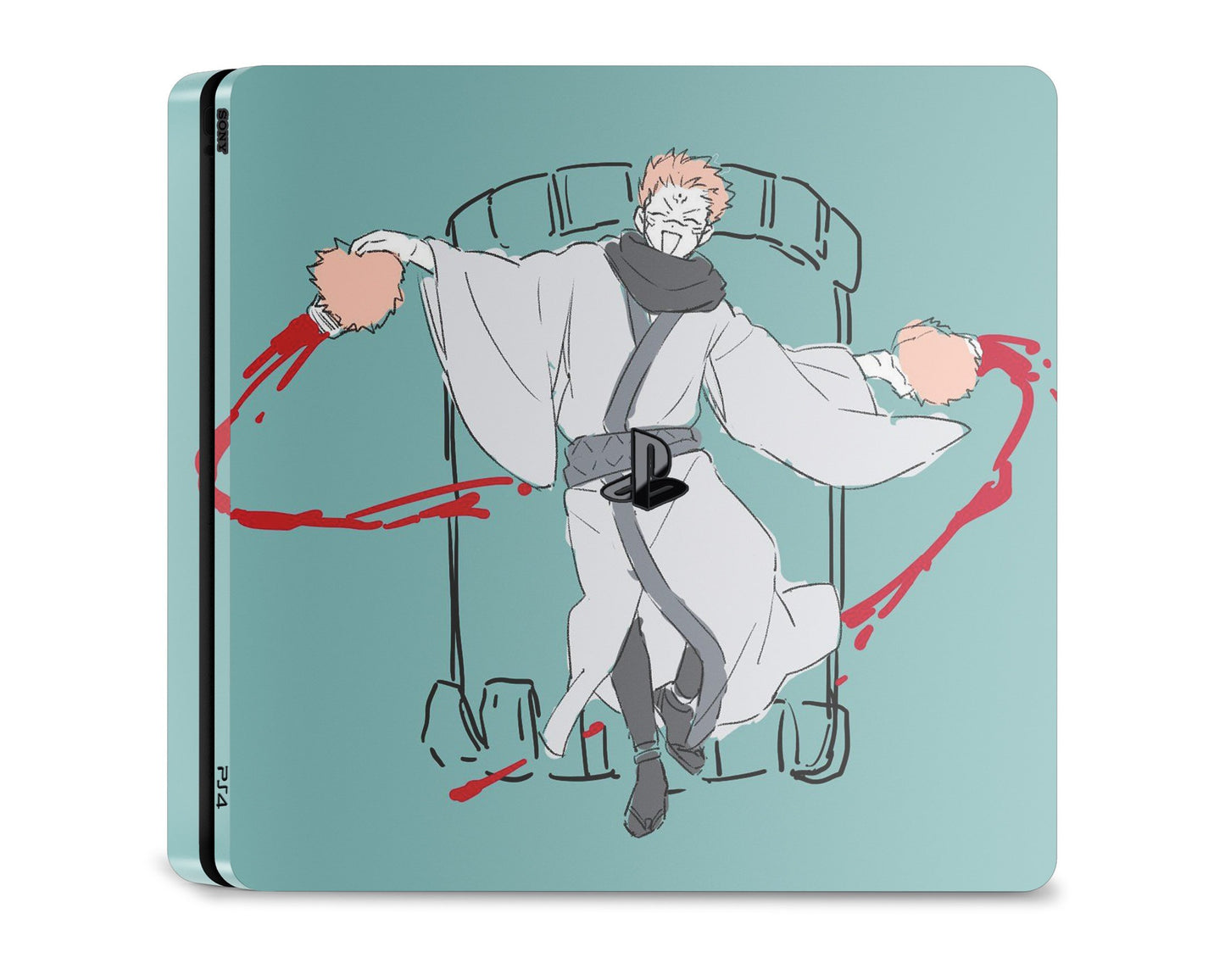PlayStation PS4 Jujutsu Kaisen Minimalist Sukuna Teal PS4 Skins - Anime Jujutsu Kaisen Skin
