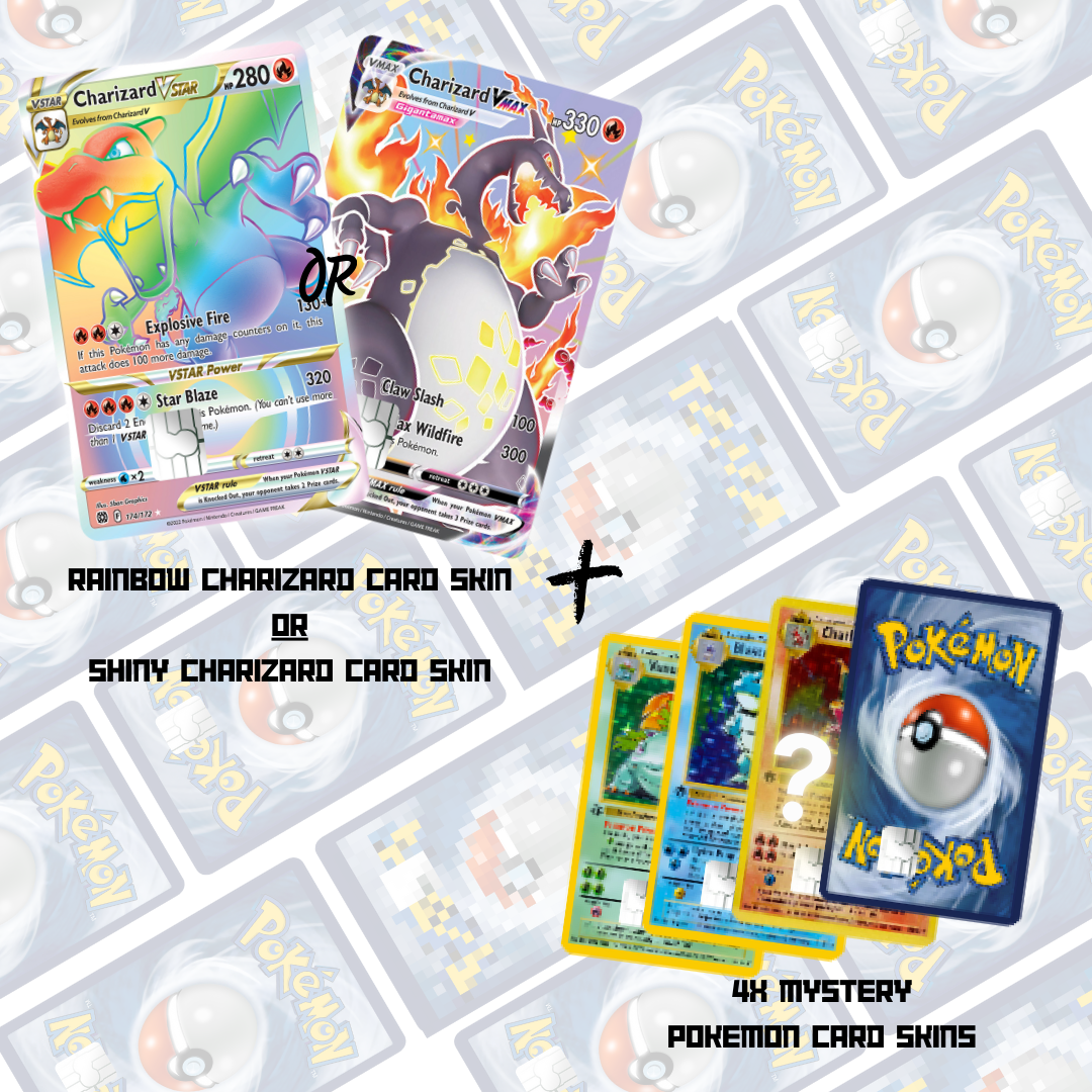 Pokemon Charizard Mystery Booster Pack - 5 in 1 Credit Card Skin Bundle