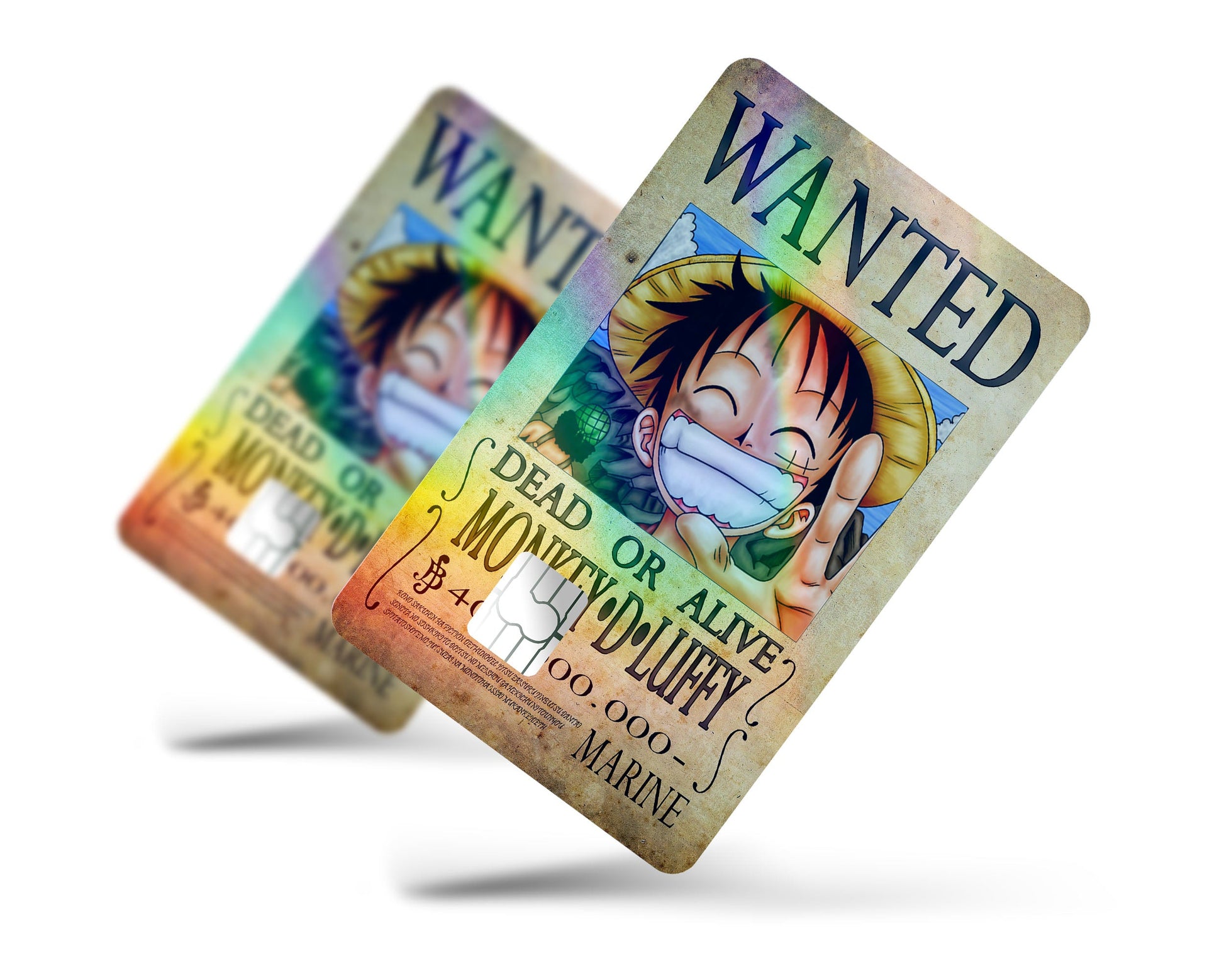 one piece holographic cards One Piece Luffy Wanted Poster Holographic Credit Card Skin