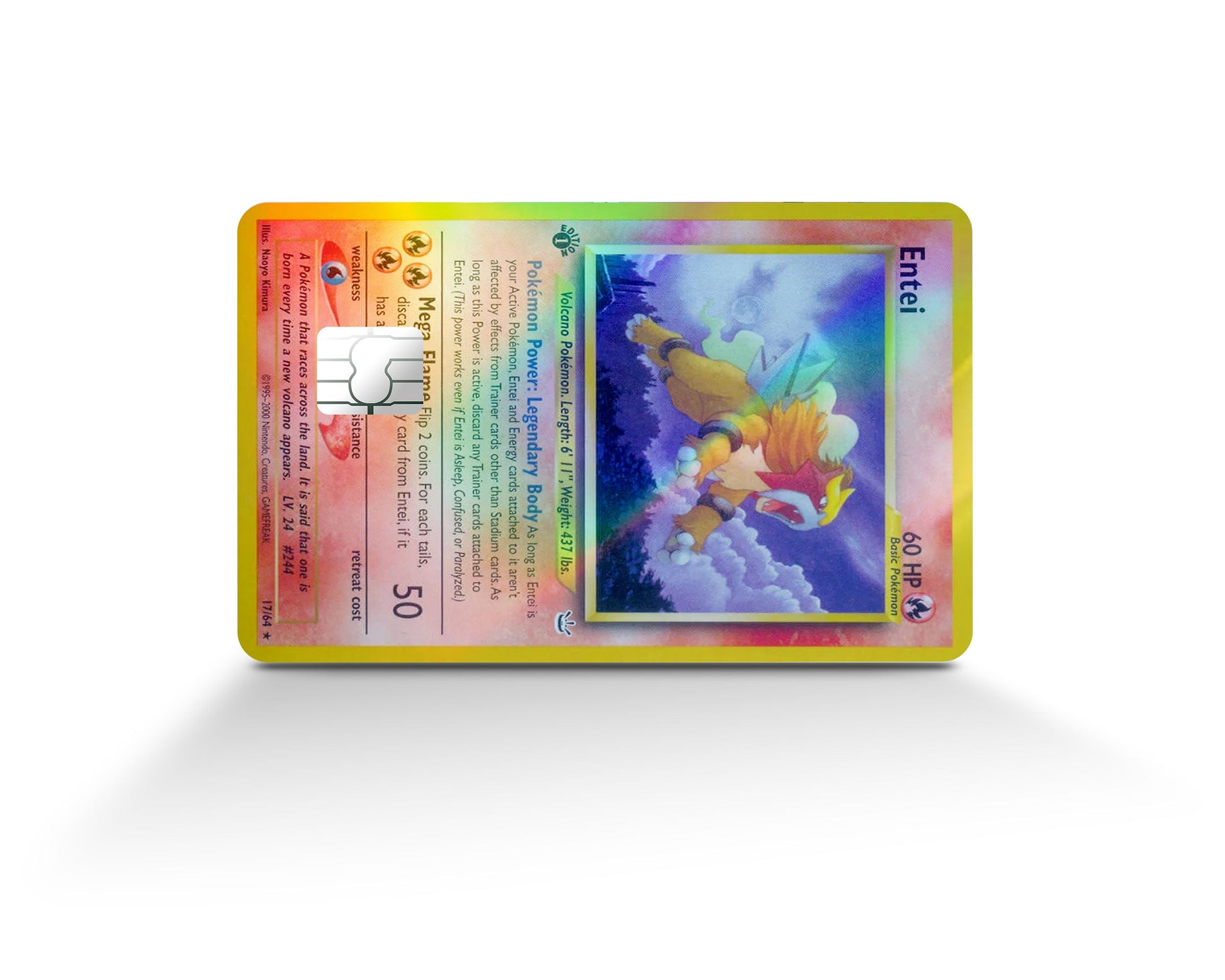 Entei Pokemon Card Holographic Credit Card Skin - Full / Small Entei Pokemon Card Holographic Credit Card Skin - Full / Small