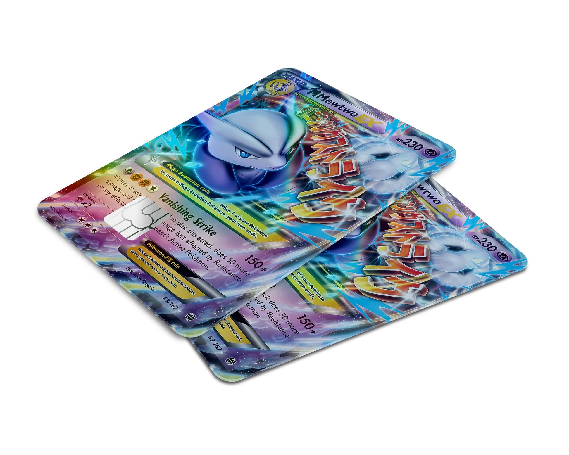 Anime Town Creations Holographic Credit Card Mega Mewtwo X Pokemon Card Window Skins - Anime Pokemon Holographic Credit Card Skin