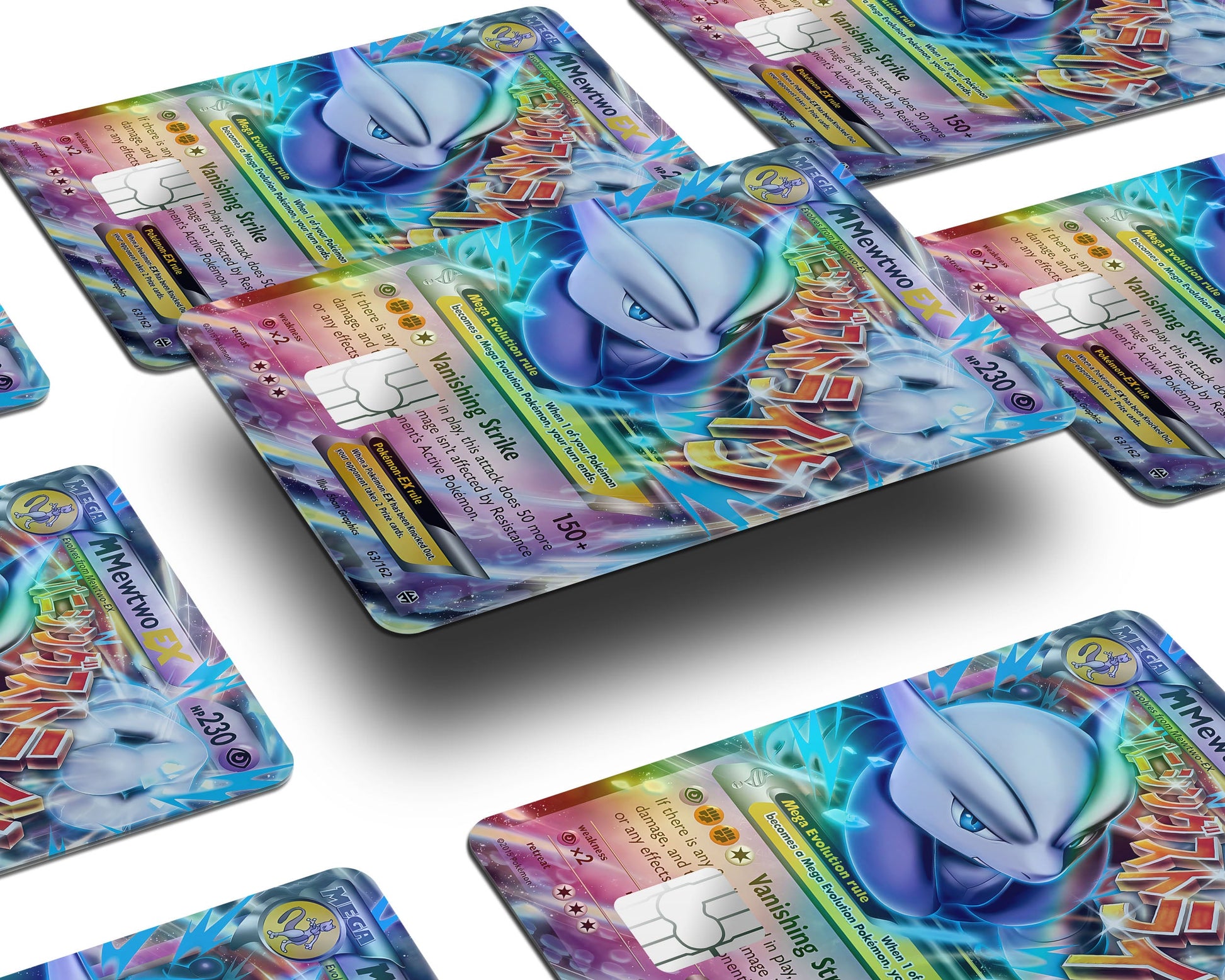 Anime Town Creations Holographic Credit Card Mega Mewtwo X Pokemon Card Window Skins - Anime Pokemon Holographic Credit Card Skin