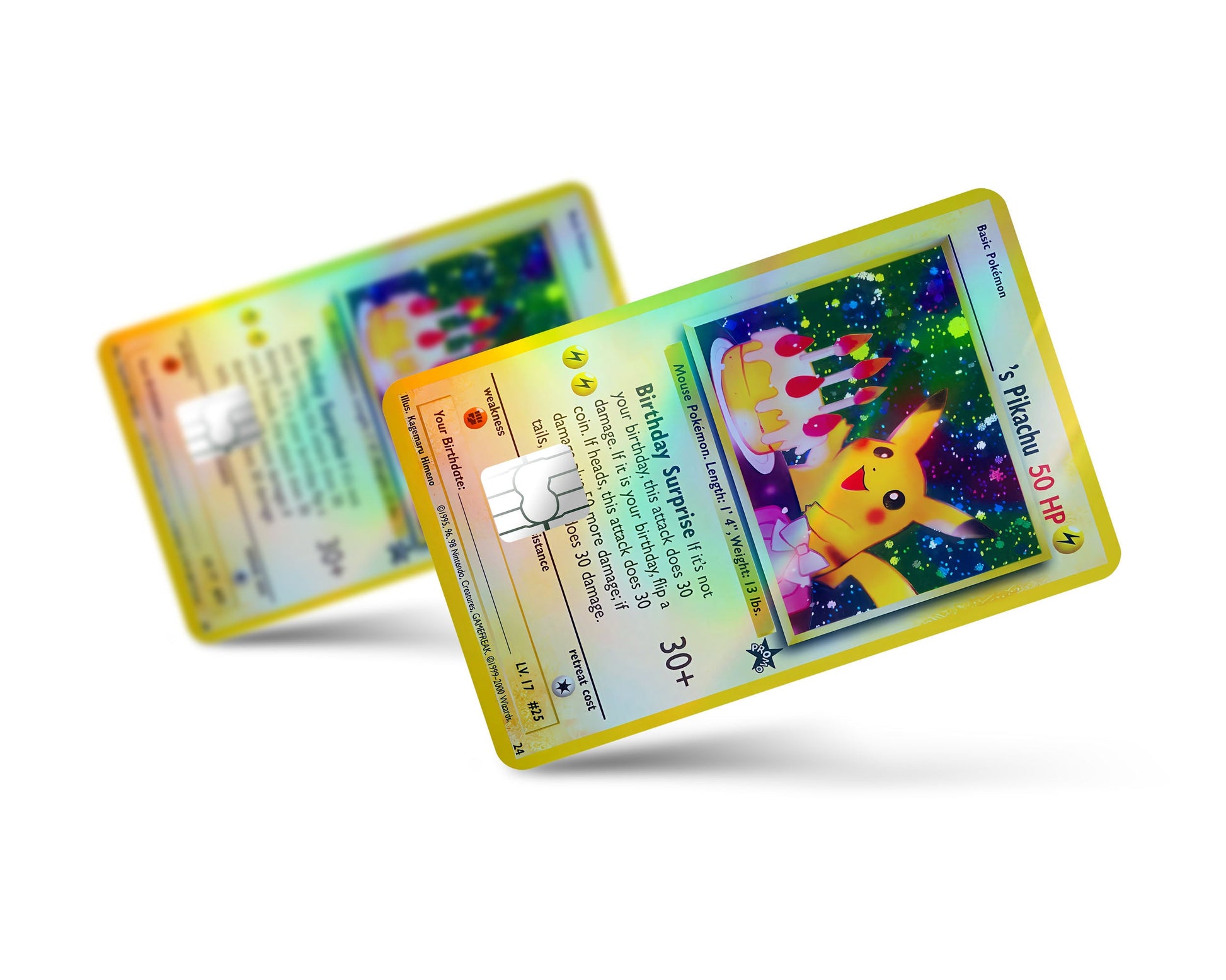 Anime Town Creations Holographic Credit Card Birthday Pikachu Pokemon Card Full Skins - Anime Pokemon Holographic Credit Card Skin