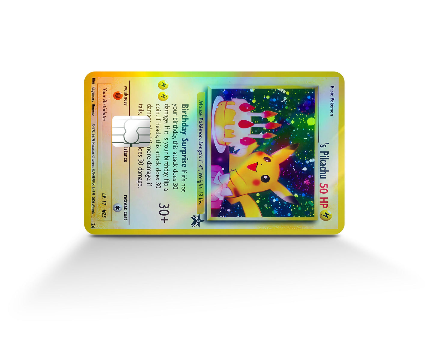 Anime Town Creations Holographic Credit Card Birthday Pikachu Pokemon Card Full Skins - Anime Pokemon Holographic Credit Card Skin
