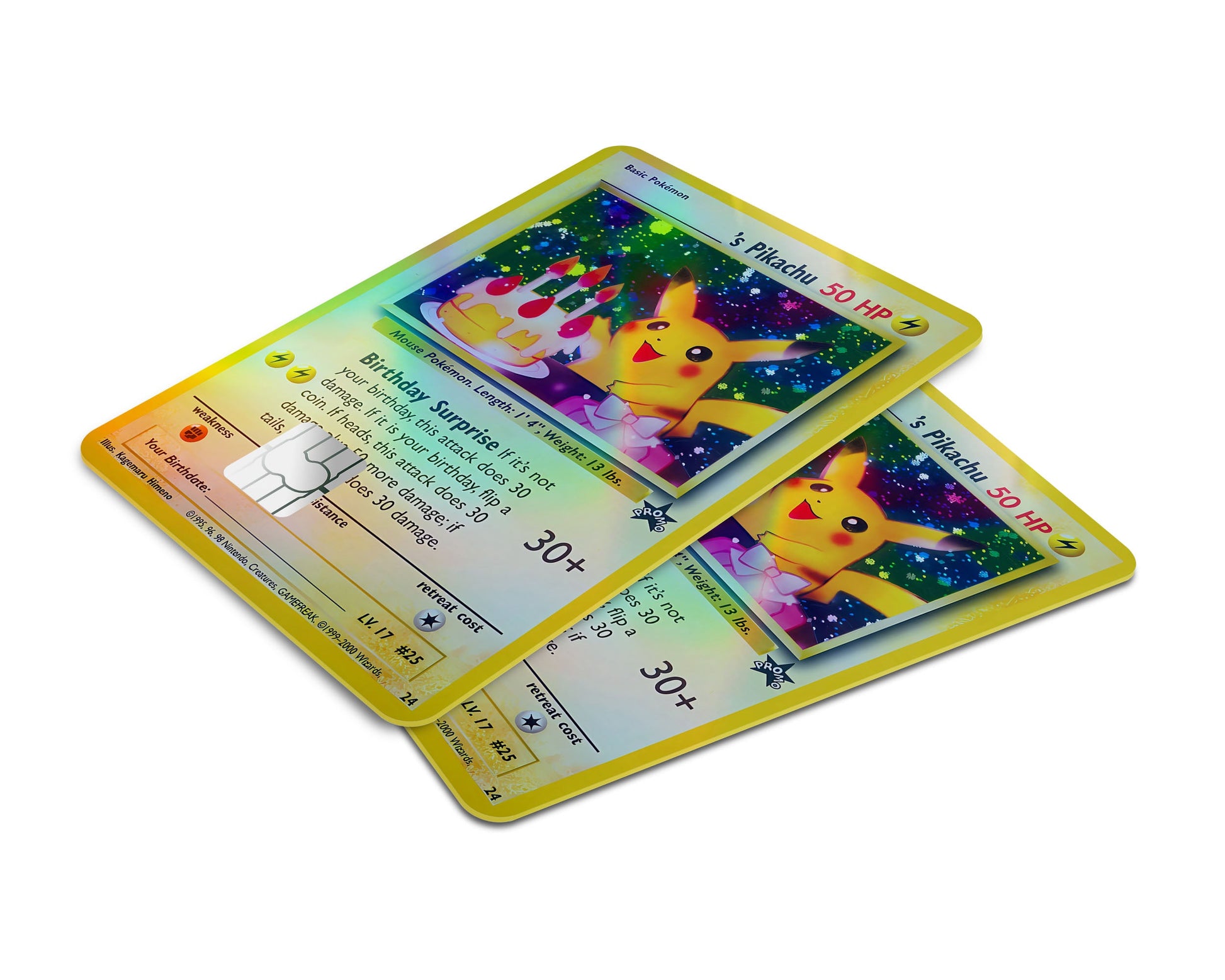 Anime Town Creations Holographic Credit Card Birthday Pikachu Pokemon Card Window Skins - Anime Pokemon Holographic Credit Card Skin