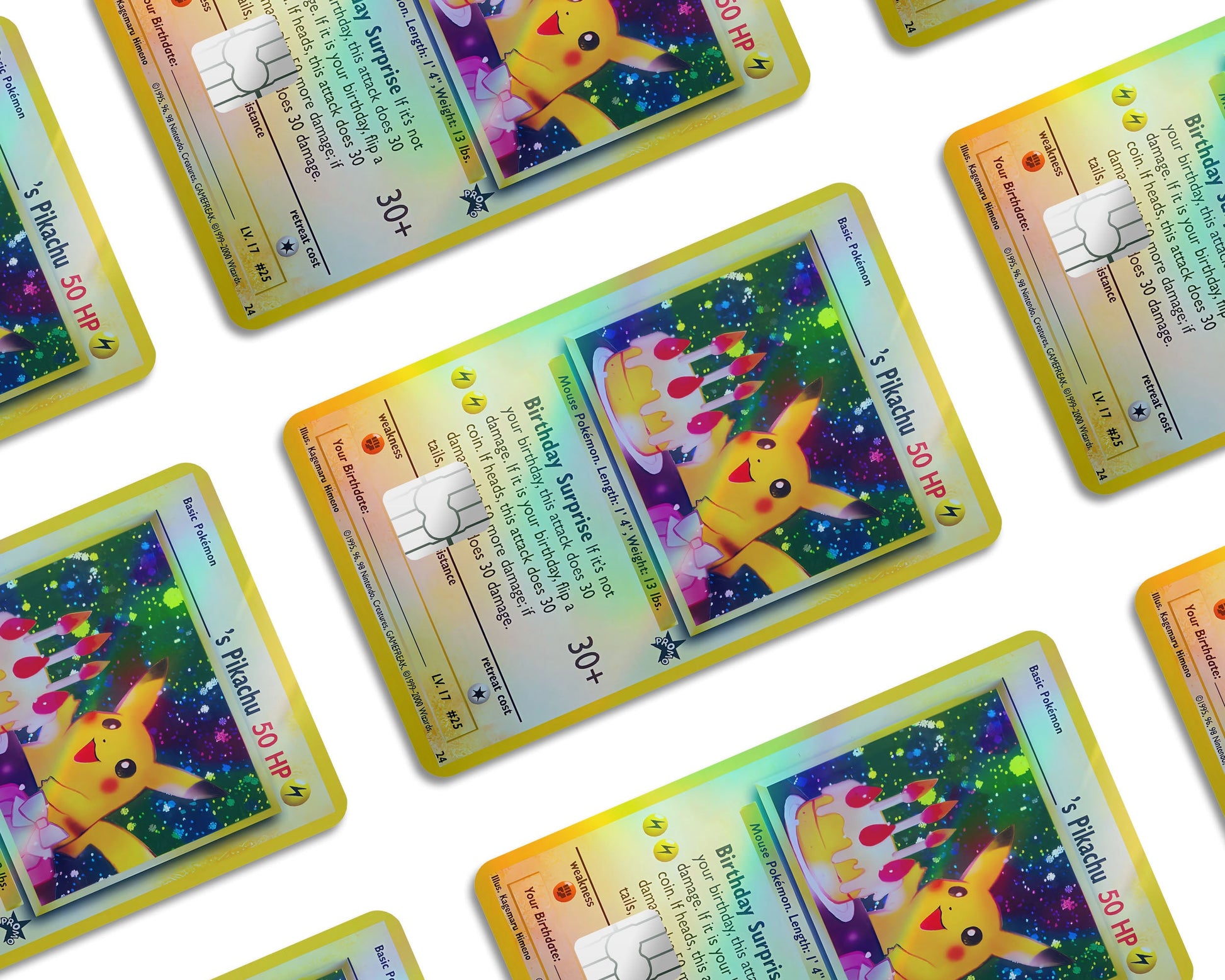 Anime Town Creations Holographic Credit Card Birthday Pikachu Pokemon Card Window Skins - Anime Pokemon Holographic Credit Card Skin