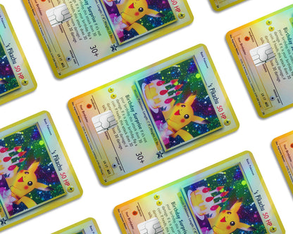 Anime Town Creations Holographic Credit Card Birthday Pikachu Pokemon Card Window Skins - Anime Pokemon Holographic Credit Card Skin