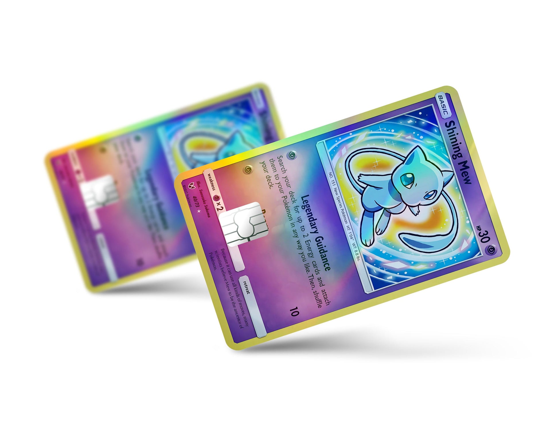 shiny holo pokemon cards Shining Mew Pokemon Card Holographic Credit Card Holographic Credit Card Skin – Anime Town Creations