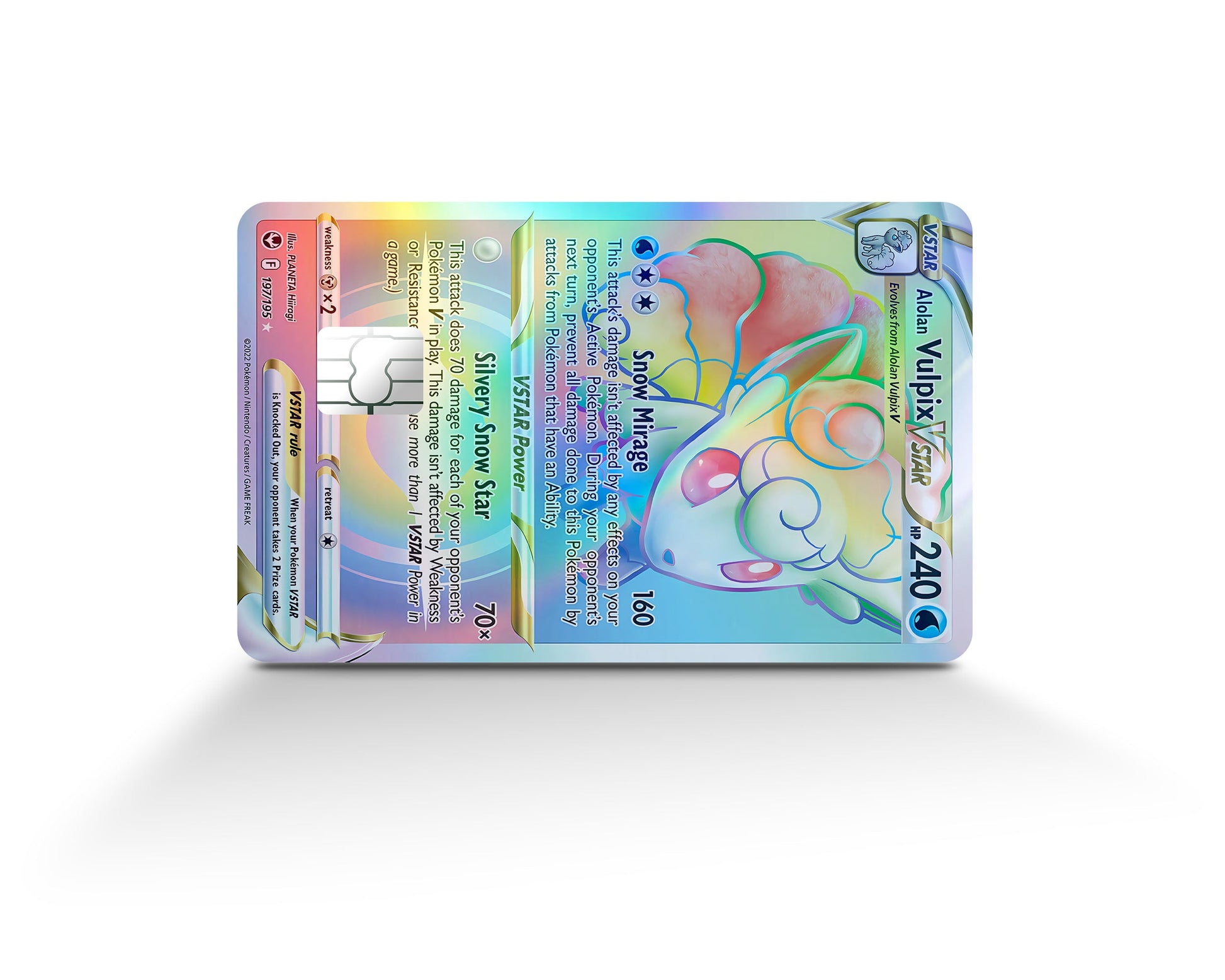 Anime Town Creations Holographic Credit Card Rainbow Alohan Vulpix Pokemon Card Full Skins - Anime Pokemon Holographic Credit Card Skin