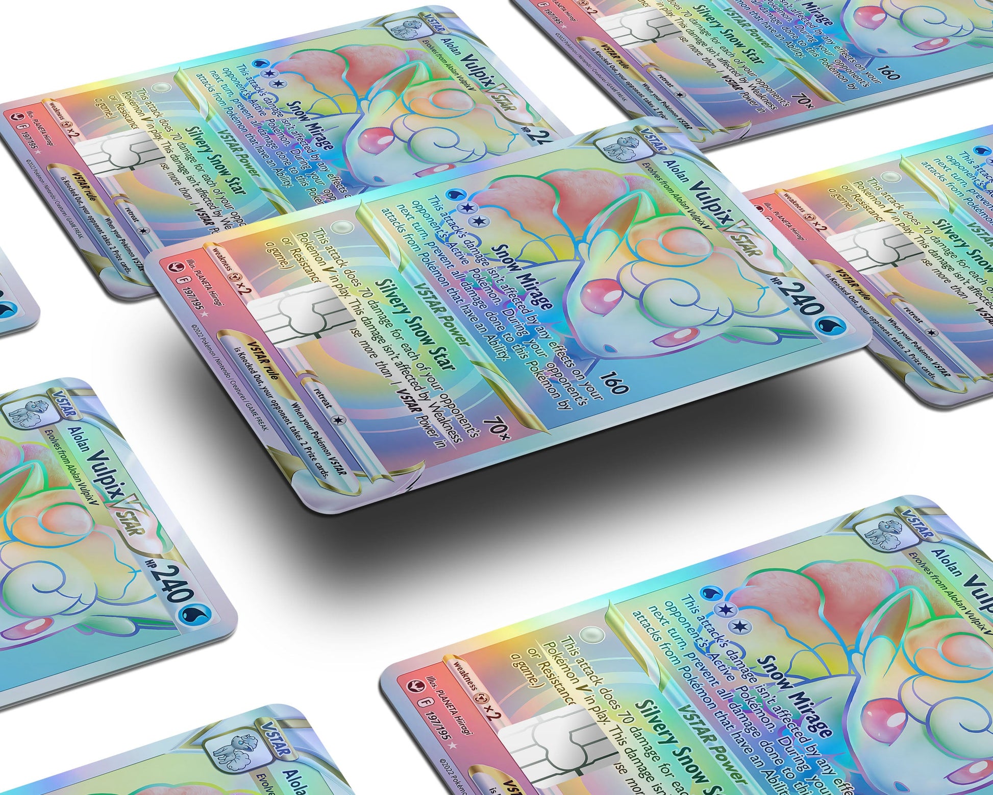 Anime Town Creations Holographic Credit Card Rainbow Alohan Vulpix Pokemon Card Window Skins - Anime Pokemon Holographic Credit Card Skin