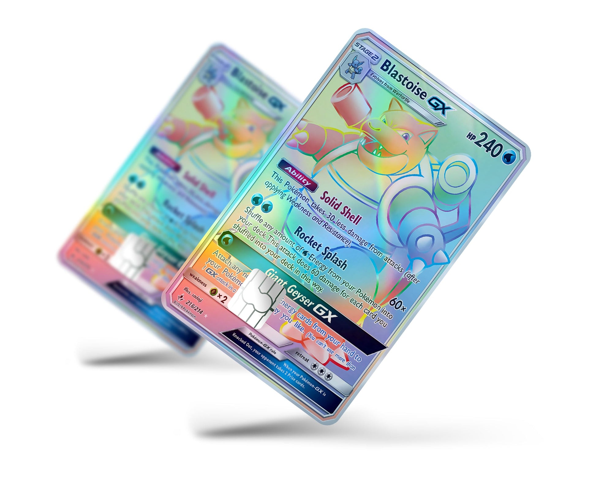 Anime Town Creations Holographic Credit Card Rainbow Blastoise Pokemon Card Full Skins - Anime Pokemon Holographic Credit Card Skin