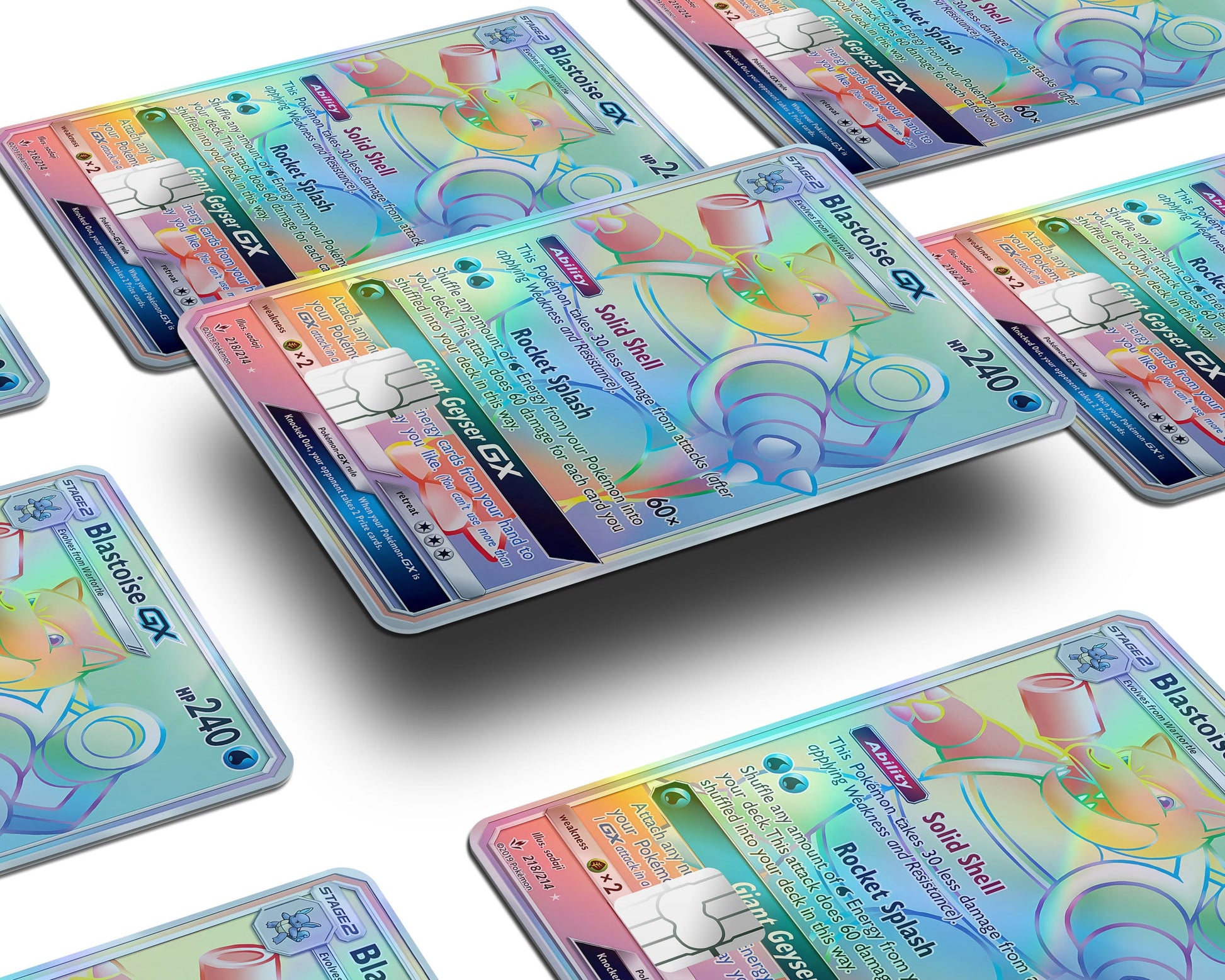 Anime Town Creations Holographic Credit Card Rainbow Blastoise Pokemon Card Window Skins - Anime Pokemon Holographic Credit Card Skin