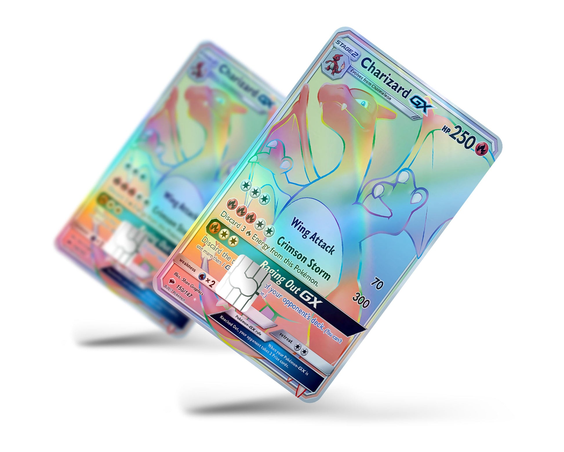 pokemon card charizard rainbow gx Rainbow Charizard Pokemon Card Holographic Credit Card Holographic Credit Card Skin – Anime Town Creations