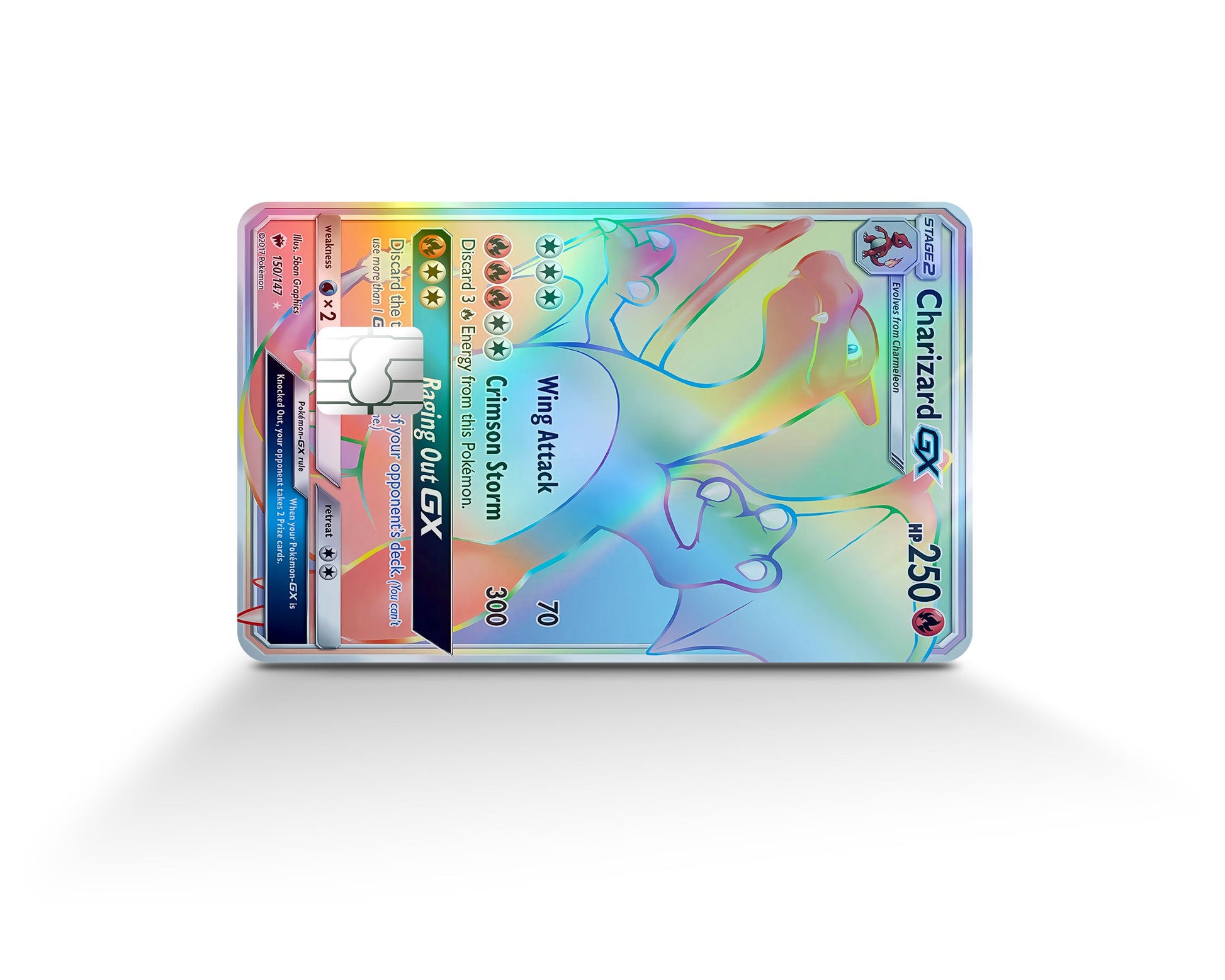 Anime Town Creations Holographic Credit Card Rainbow Charizard Pokemon Card Full Skins - Anime Pokemon Holographic Credit Card Skin