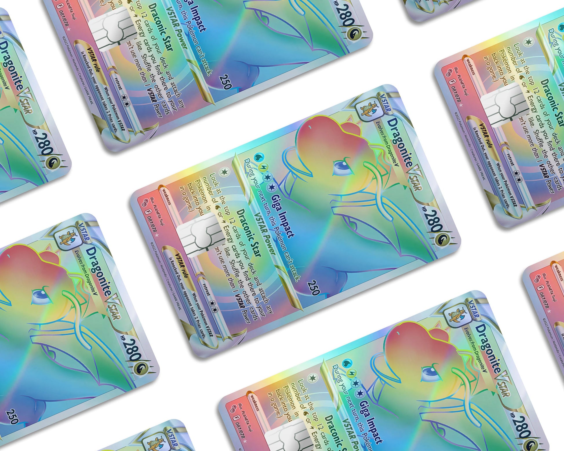 Anime Town Creations Holographic Credit Card Rainbow Dragonite Pokemon Card Window Skins - Anime Pokemon Holographic Credit Card Skin