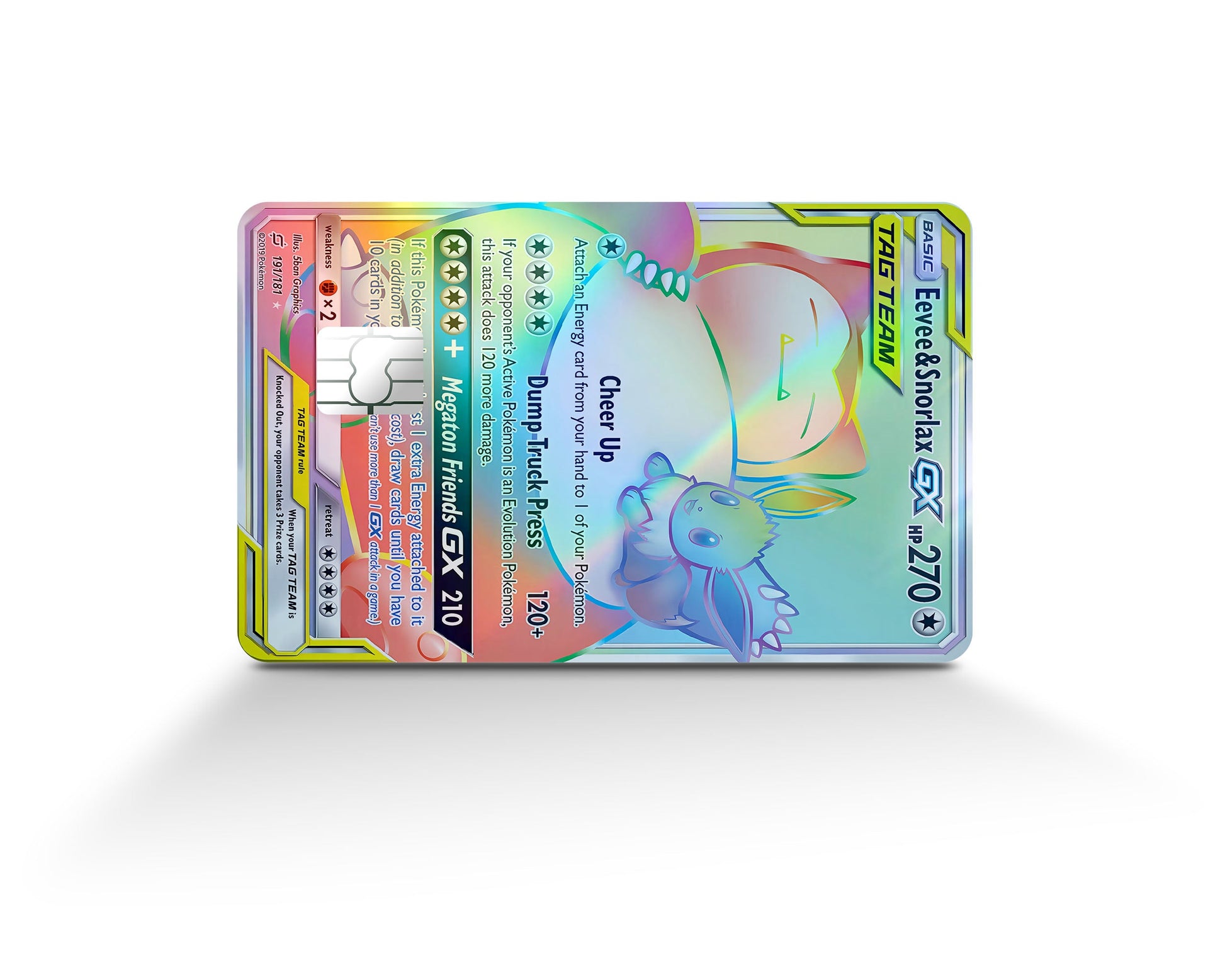 Anime Town Creations Holographic Credit Card Rainbow Eevee Snorlax Pokemon Card Full Skins - Anime Pokemon Holographic Credit Card Skin