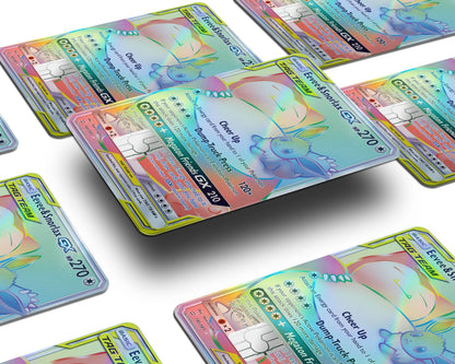 Anime Town Creations Holographic Credit Card Rainbow Eevee Snorlax Pokemon Card Window Skins - Anime Pokemon Holographic Credit Card Skin