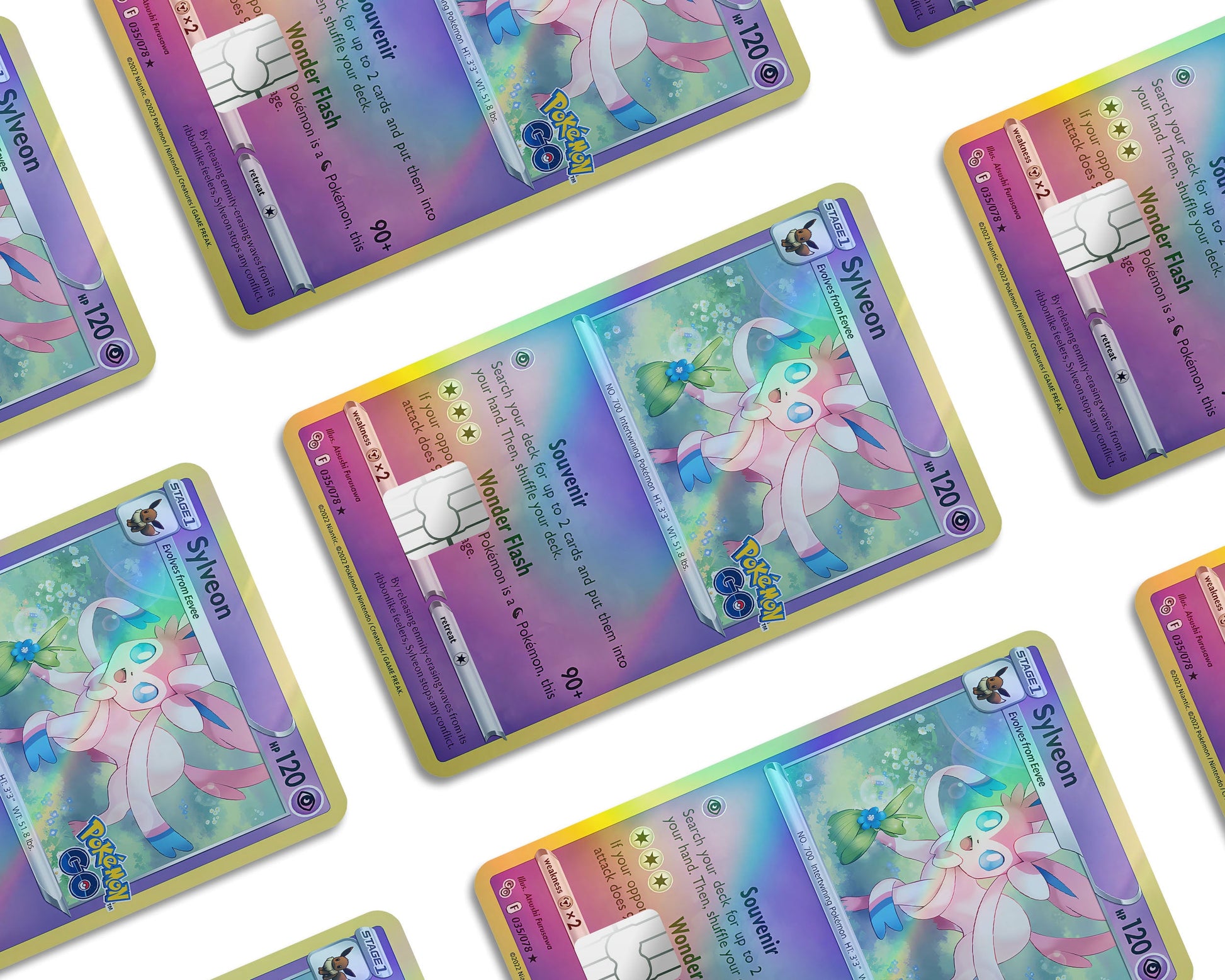 Anime Town Creations Holographic Credit Card Cute Sylveon Pokemon Card Window Skins - Anime Pokemon Holographic Credit Card Skin