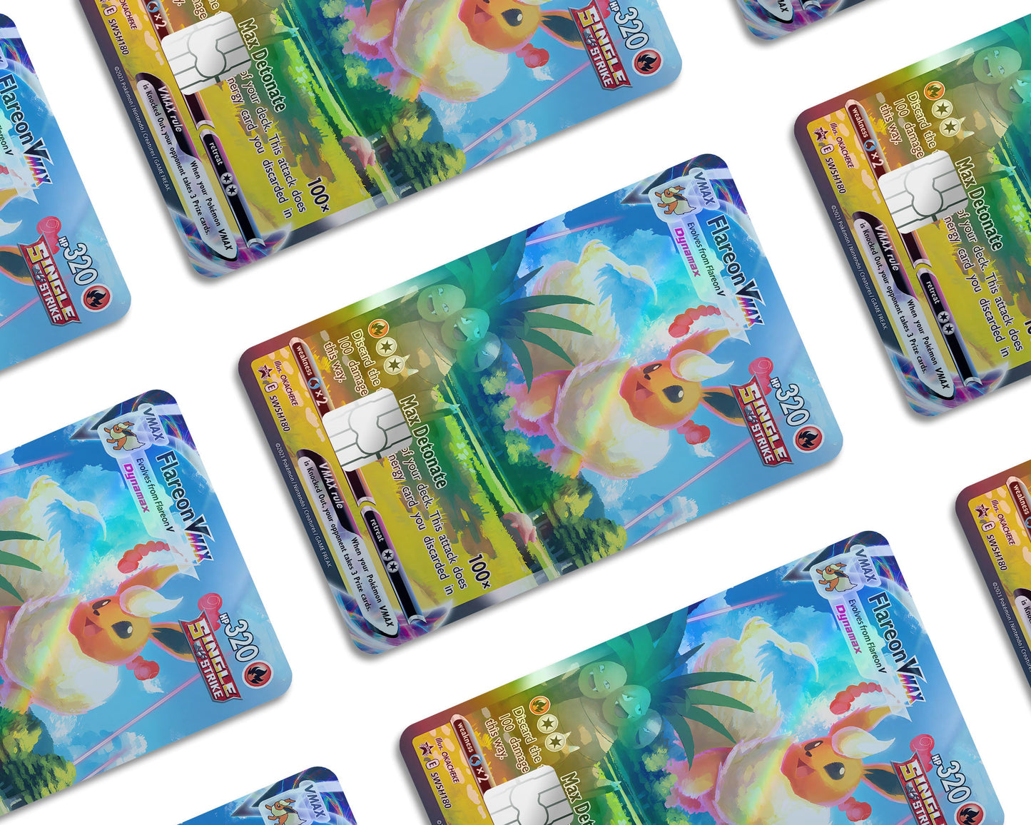 Anime Town Creations Holographic Credit Card Rare Flareon Pokemon Card Window Skins - Anime Pokemon Holographic Credit Card Skin