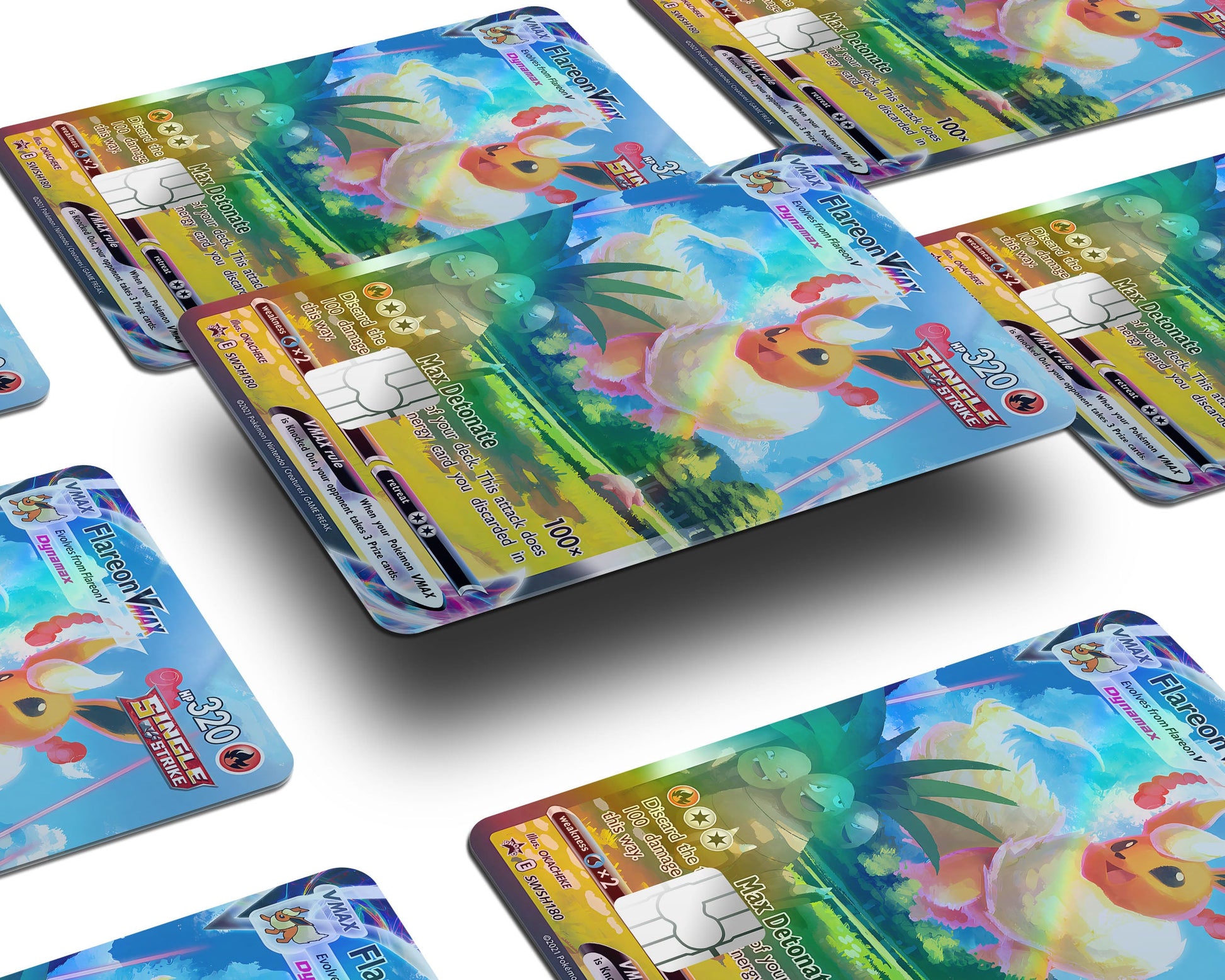Anime Town Creations Holographic Credit Card Rare Flareon Pokemon Card Window Skins - Anime Pokemon Holographic Credit Card Skin