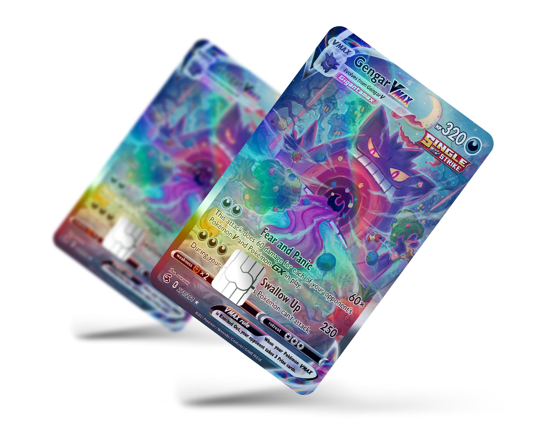 Rare Gengar Vmax Pokemon Card Holographic Credit Card Skin - Full / Small Rare Gengar Vmax Pokemon Card Holographic Credit Card Skin - Full / Small