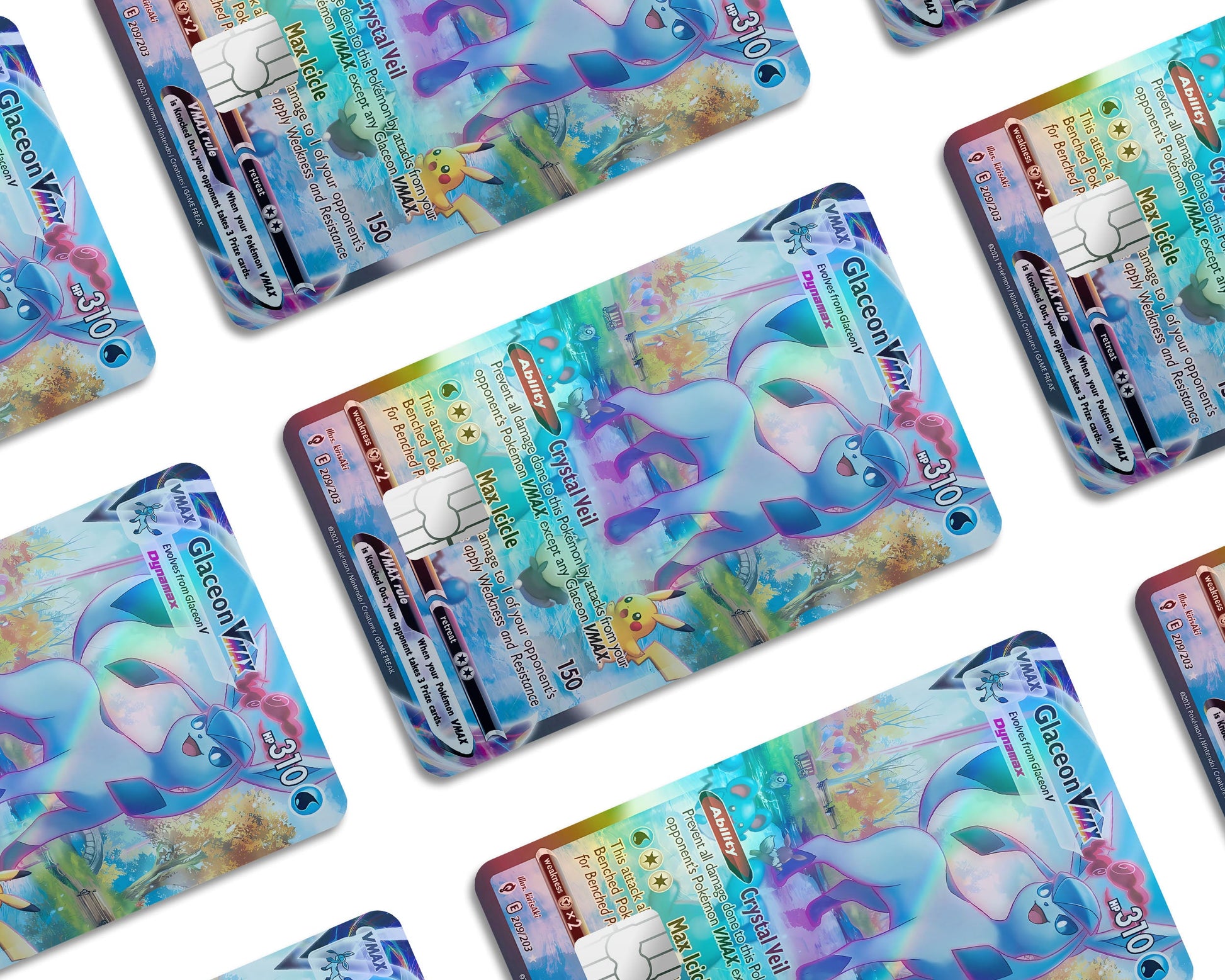 Anime Town Creations Holographic Credit Card Rare Glaceon Pokemon Card Window Skins - Anime Pokemon Holographic Credit Card Skin