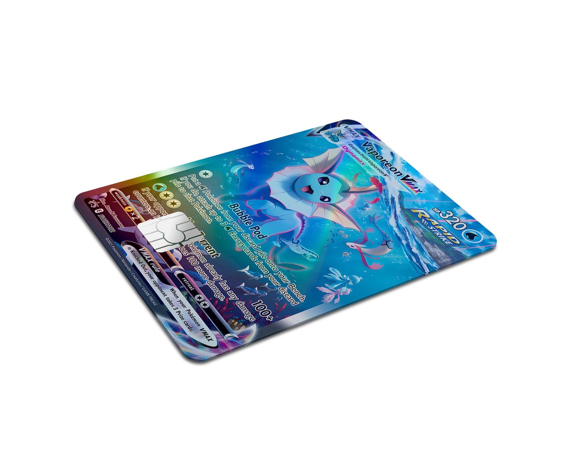 Rare Vaporeon Pokemon Card Holographic Credit Card Skin