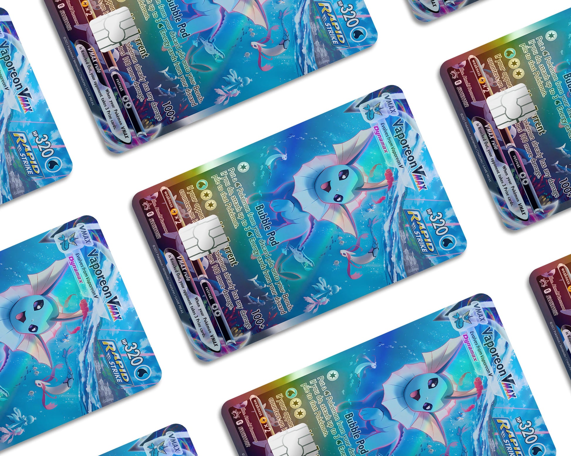 Rare Vaporeon Pokemon Card Holographic Credit Card Skin