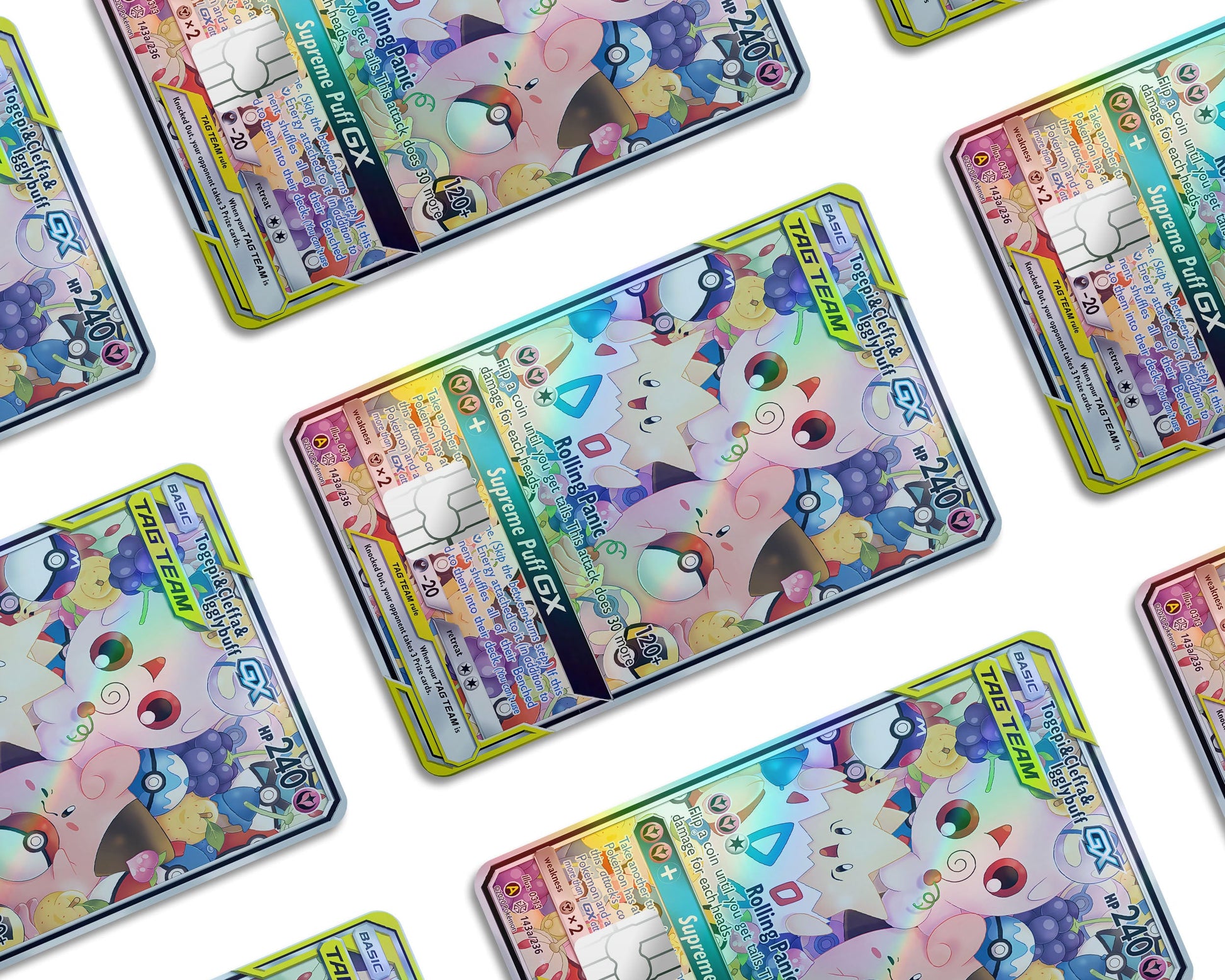 Anime Town Creations Holographic Credit Card Tag Cute Togepi Cleffa Igglybuff Pokemon Card Window Skins - Anime Pokemon Holographic Credit Card Skin