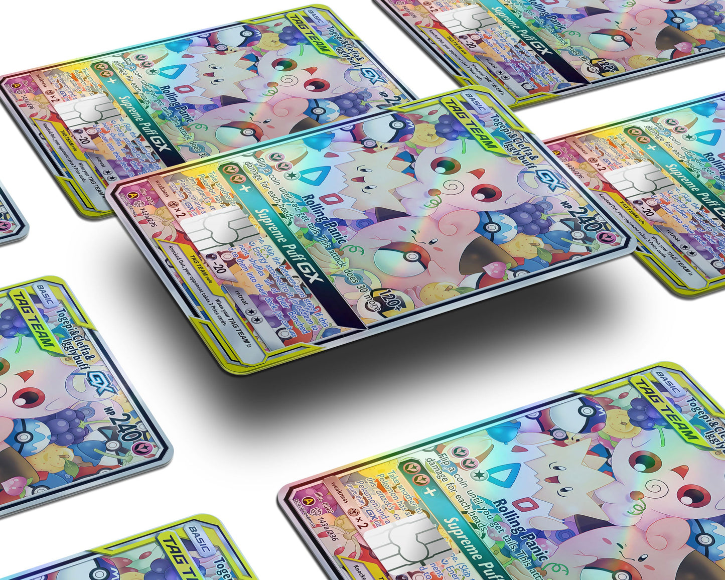 Anime Town Creations Holographic Credit Card Tag Cute Togepi Cleffa Igglybuff Pokemon Card Window Skins - Anime Pokemon Holographic Credit Card Skin