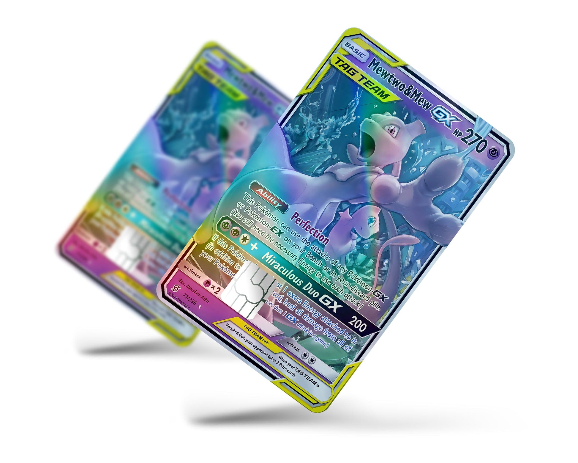 Anime Town Creations Holographic Credit Card Tag Mewtwo & Mew Pokemon Card Full Skins - Anime Pokemon Holographic Credit Card Skin