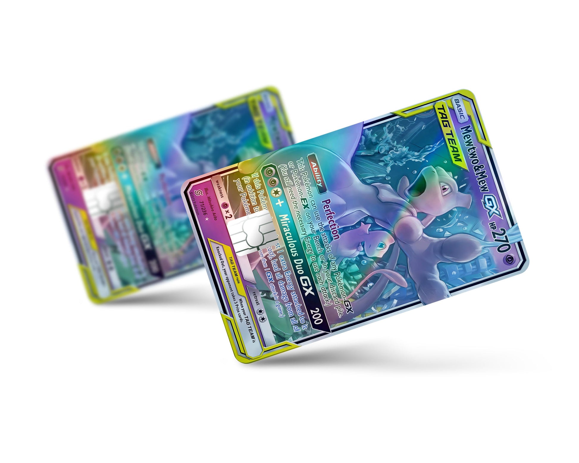 Anime Town Creations Holographic Credit Card Tag Mewtwo & Mew Pokemon Card Full Skins - Anime Pokemon Holographic Credit Card Skin