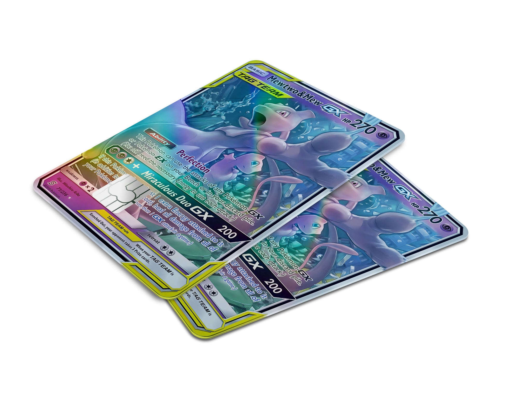 Anime Town Creations Holographic Credit Card Tag Mewtwo & Mew Pokemon Card Window Skins - Anime Pokemon Holographic Credit Card Skin
