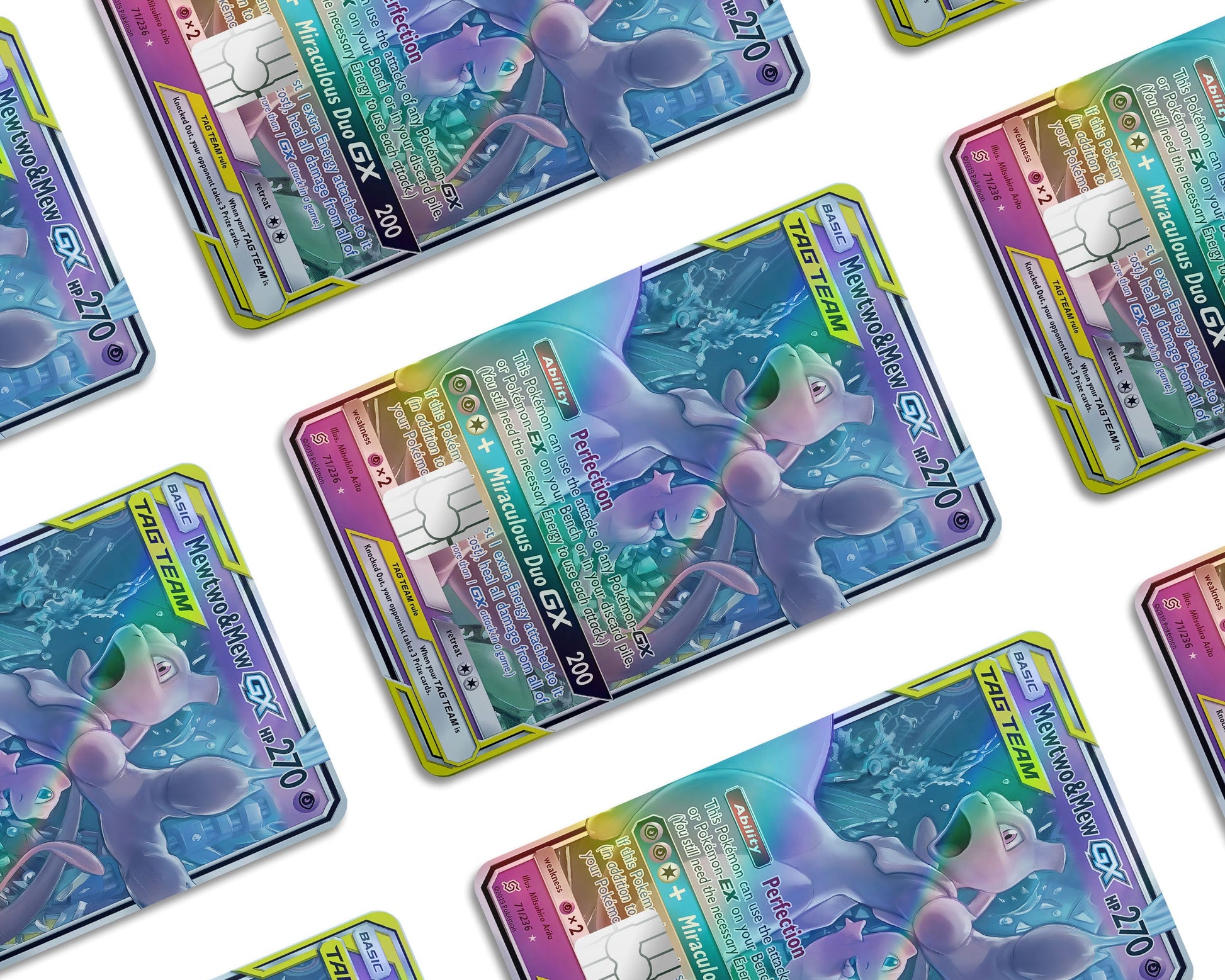 Anime Town Creations Holographic Credit Card Tag Mewtwo & Mew Pokemon Card Window Skins - Anime Pokemon Holographic Credit Card Skin