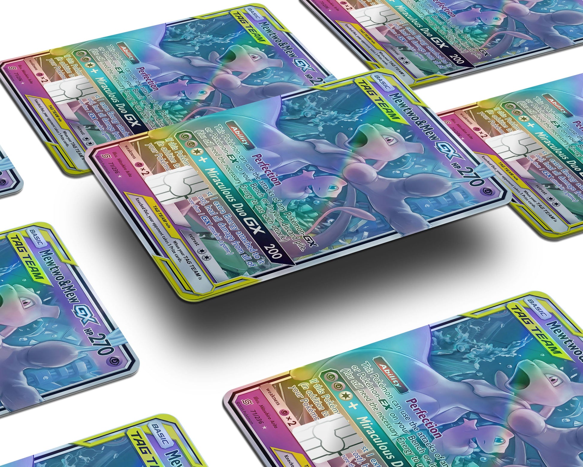 Anime Town Creations Holographic Credit Card Tag Mewtwo & Mew Pokemon Card Window Skins - Anime Pokemon Holographic Credit Card Skin