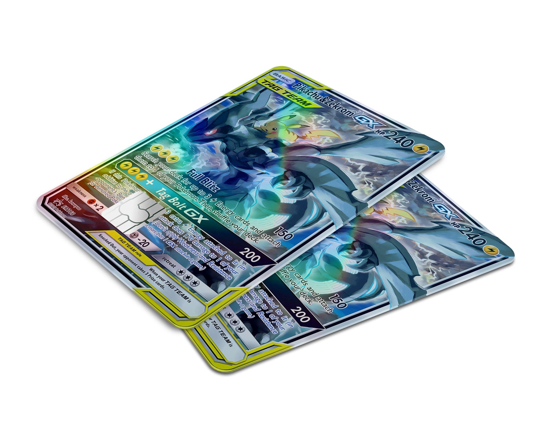 pokemon tag team cards pikachu zekrom Tag Pikachu Zekrom Pokemon Card Holographic Credit Card Holographic Credit Card Skin – Anime Town Creations