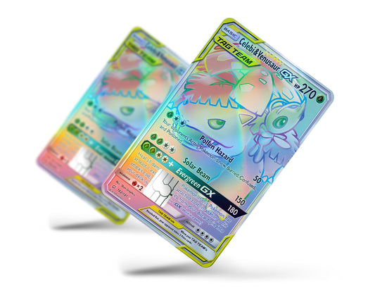 Anime Town Creations Holographic Credit Card Tag Rainbow Venusaur Celebi Pokemon Card Full Skins - Anime Pokemon Holographic Credit Card Skin