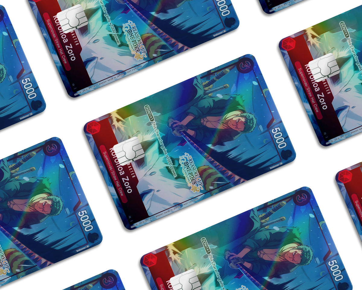 Anime Town Creations Holographic Credit Card Treasure Cup Zoro One Piece Card Window Skins - Anime One Piece Holographic Credit Card Skin