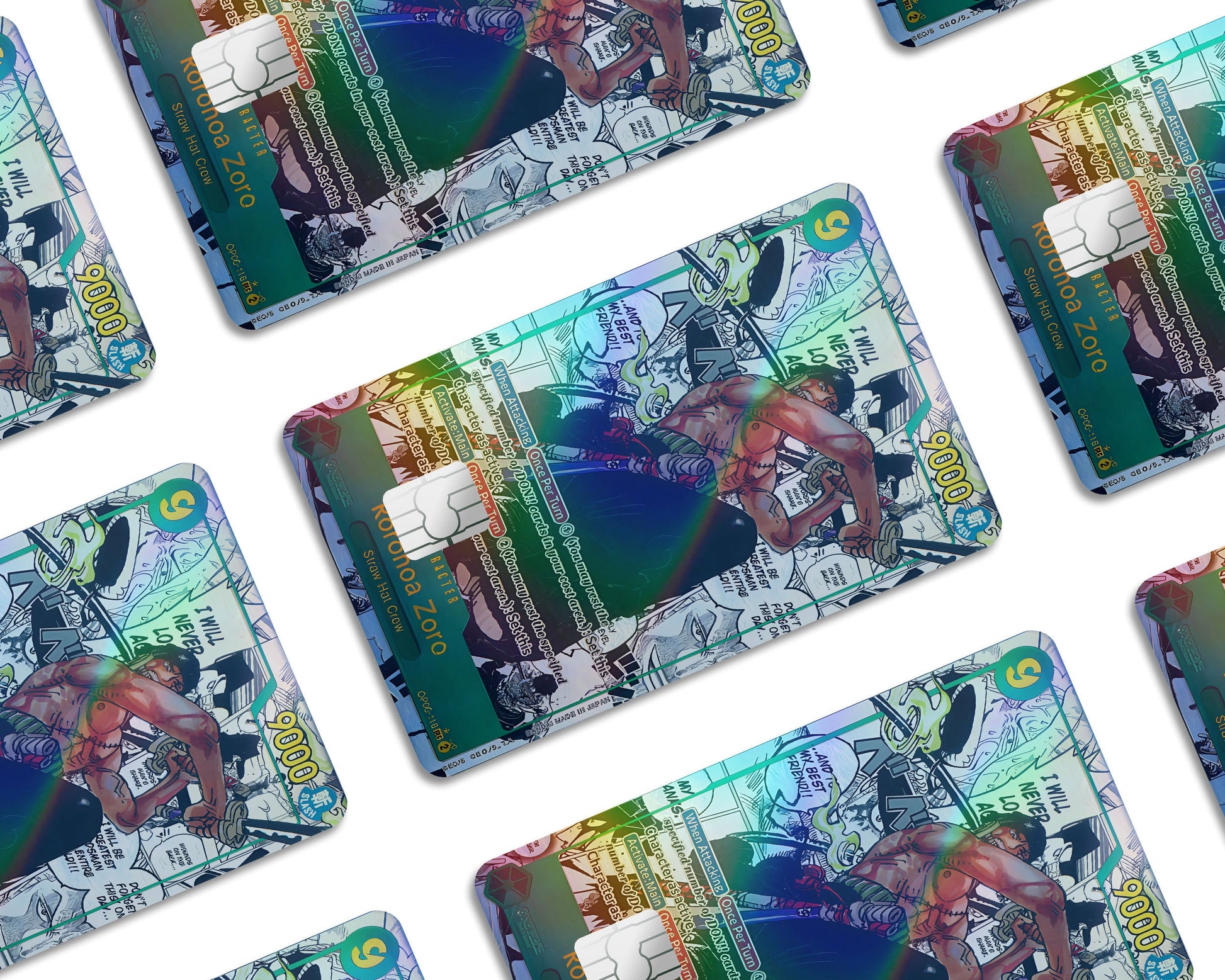 one piece card game zoro manga Roronoa Zoro Manga Limited Edition One Piece Card Holographic Credit Card Holographic Credit Card Skin – Anime Town Creations