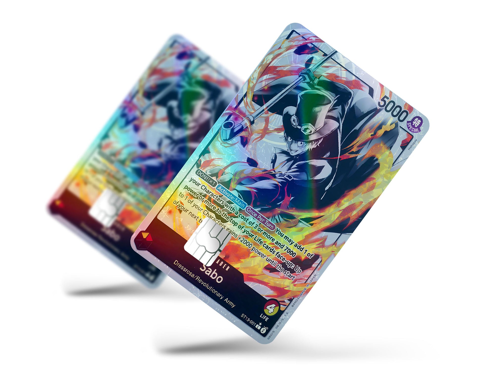 one piece holographic cards Sabo Black Flames One Piece Card Holographic Credit Card Skin