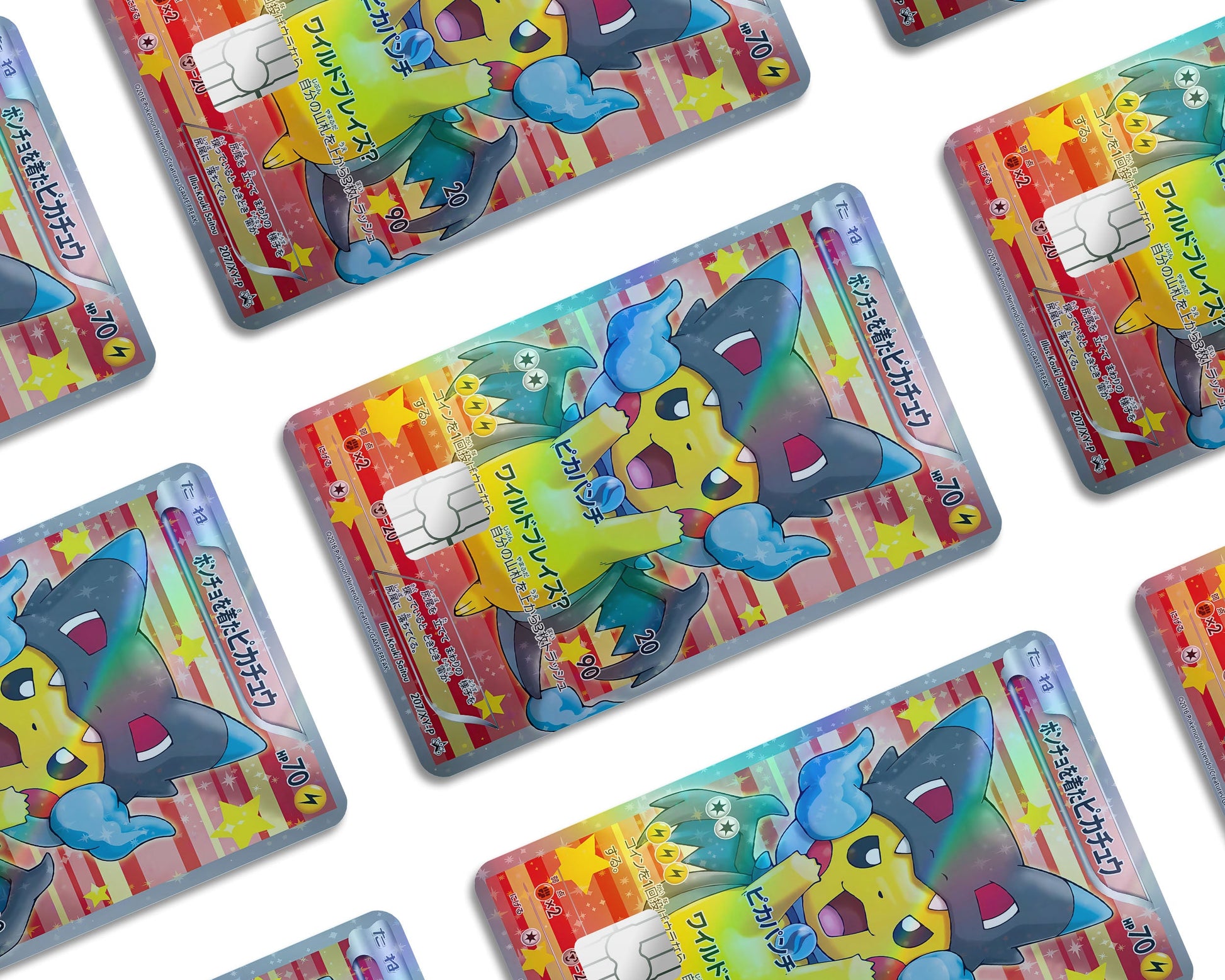 Anime Town Creations Holographic Credit Card Poncho Pikachu Mega Charizard X Cosplay Pokemon Card Window Skins - Anime Pokemon Holographic Credit Card Skin