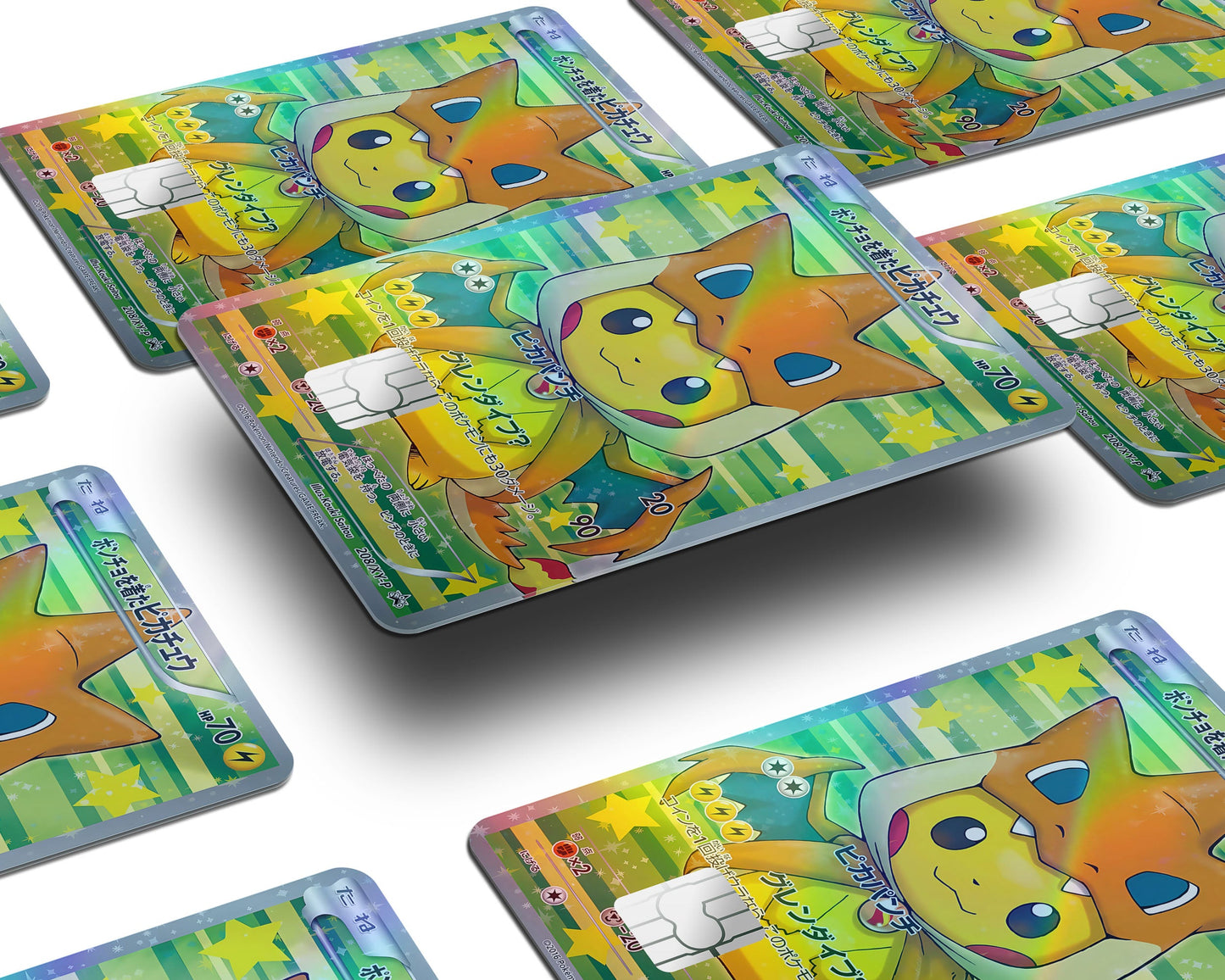 Anime Town Creations Holographic Credit Card Poncho Pikachu Mega Charizard Y Cosplay Pokemon Card Window Skins - Anime Pokemon Holographic Credit Card Skin